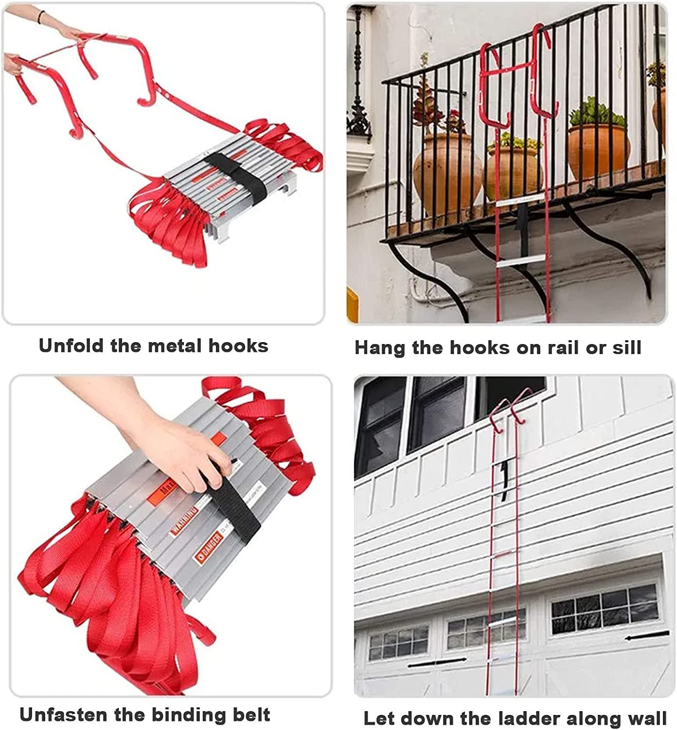 4-Story 32ft Emergency Fire Escape Ladder for Homes - Compact Safety Rope Ladder with Wide Steps, Central Support & Anti-Slip Rungs - Perfect for Indoor Fire Safety & Emergency Evacuation in Multi-Story Buildings