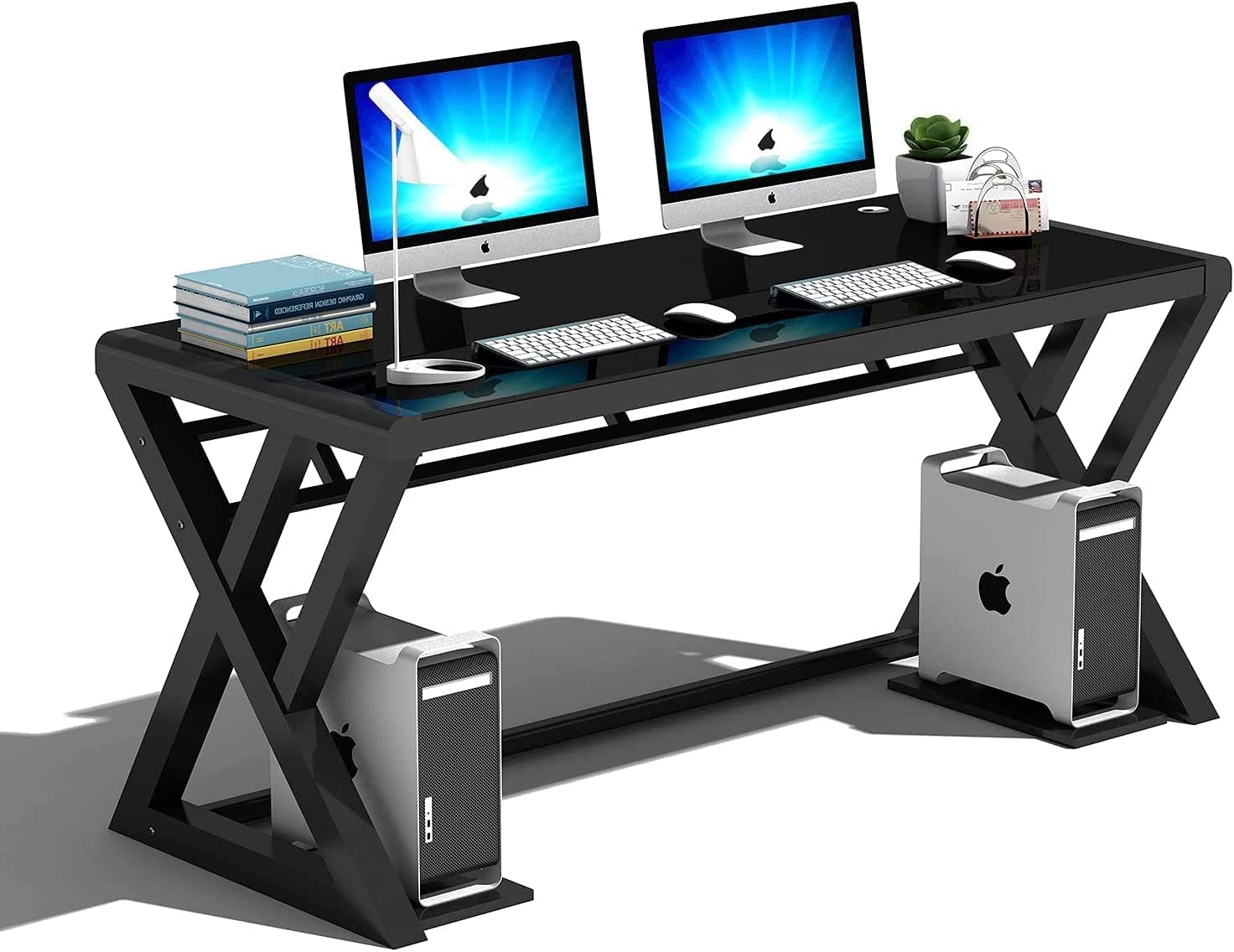 55.1 Inch Modern Glass Computer Desk & Gaming Desk - Sturdy Metal Frame Home Office Workstation for Writing, Study & Work | Space-Saving Design for Small Rooms & Apartments