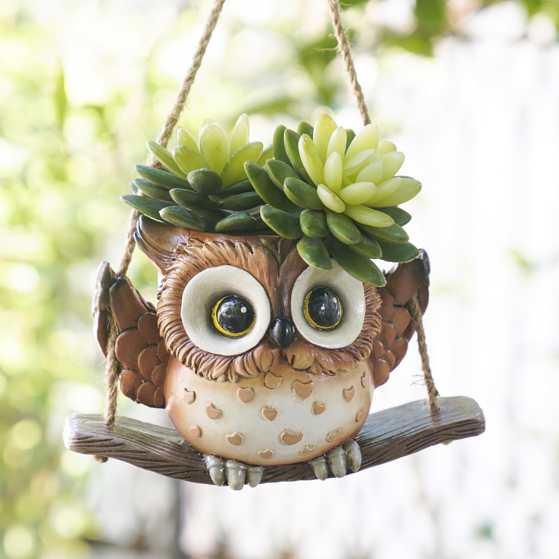 Swing Owl Hanging Planters for Indoor & Outdoor Plants - Small Succulent Pots with Drainage Hole - Unique Resin Plant Hangers for String of Pearls - Perfect Mother's Day Gift Idea for Home, Garden, and Balcony Decor