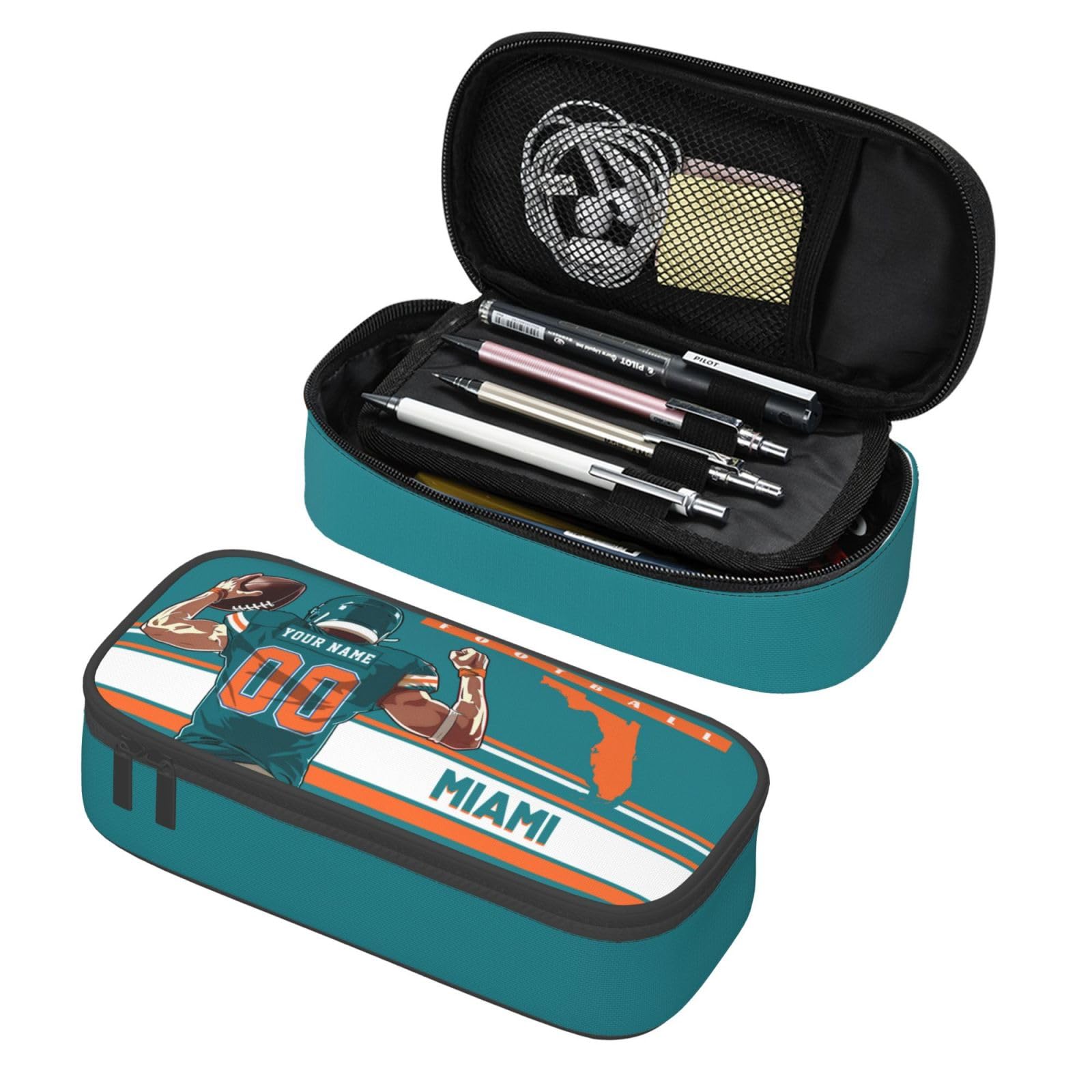 Custom Miami Pencil Case with Name & Number - Personalized Pencil Box for Men & Women - Large Capacity Pencil Bag for Office, School & Travel - Perfect Gift for Fans & Students