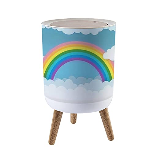 Small Trash Can with Lid - 7L/1.8 Gallon Boho Scandinavian Waste Basket, Dog-Proof Press Top Design for Kitchen, Bathroom, Bedroom & Office - Perfect for Nursery Decor with Rainbow Cloudscape Theme | Eco-Friendly Minimalist Recycling Bin for Home & Workspaces