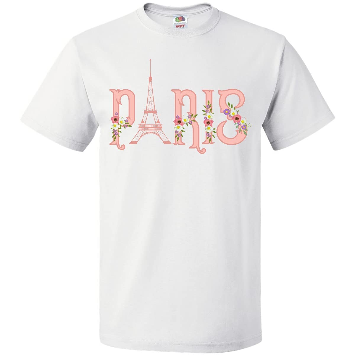 Inktastic Women's Pink Paris Eiffel Tower Floral Graphic T-Shirt - Casual Fashion Tee for Travel Lovers & Paris Enthusiasts | Perfect for Vacations, Date Nights & Sightseeing