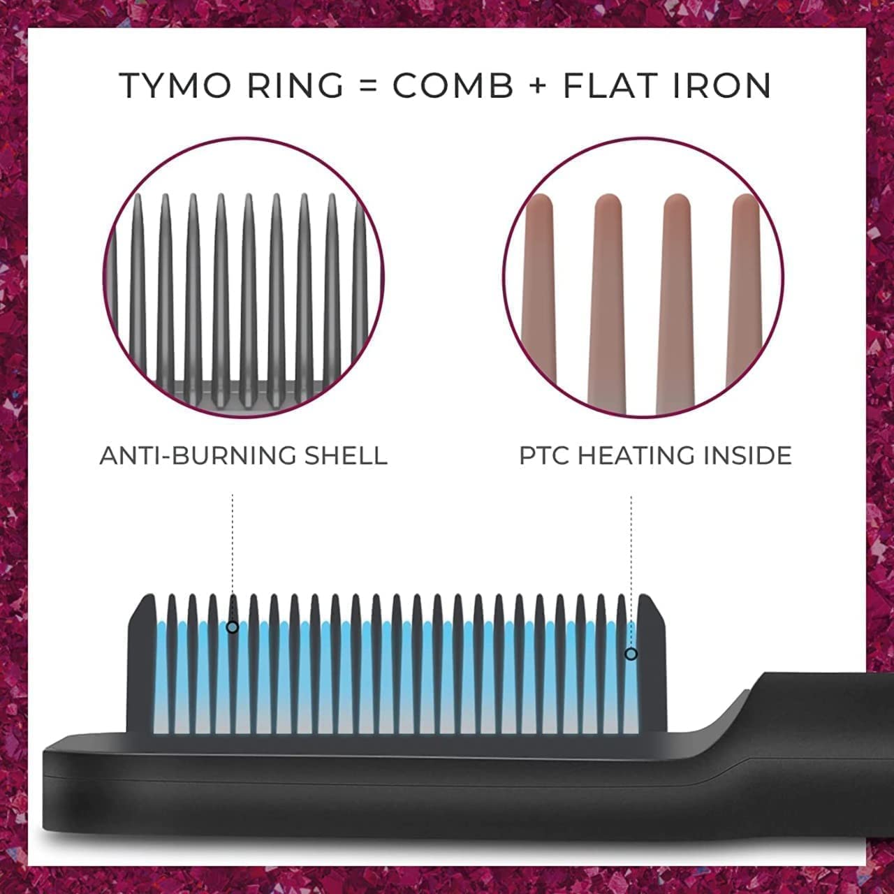 Beauty Nagar Hair Straightener Comb Brush for Women - PTC Heating Electric Styling Brush with 5 Adjustable Temperature Settings, 20s Fast Heat Up (Multicolored) - Perfect for Home Use, Travel & Salon Styling