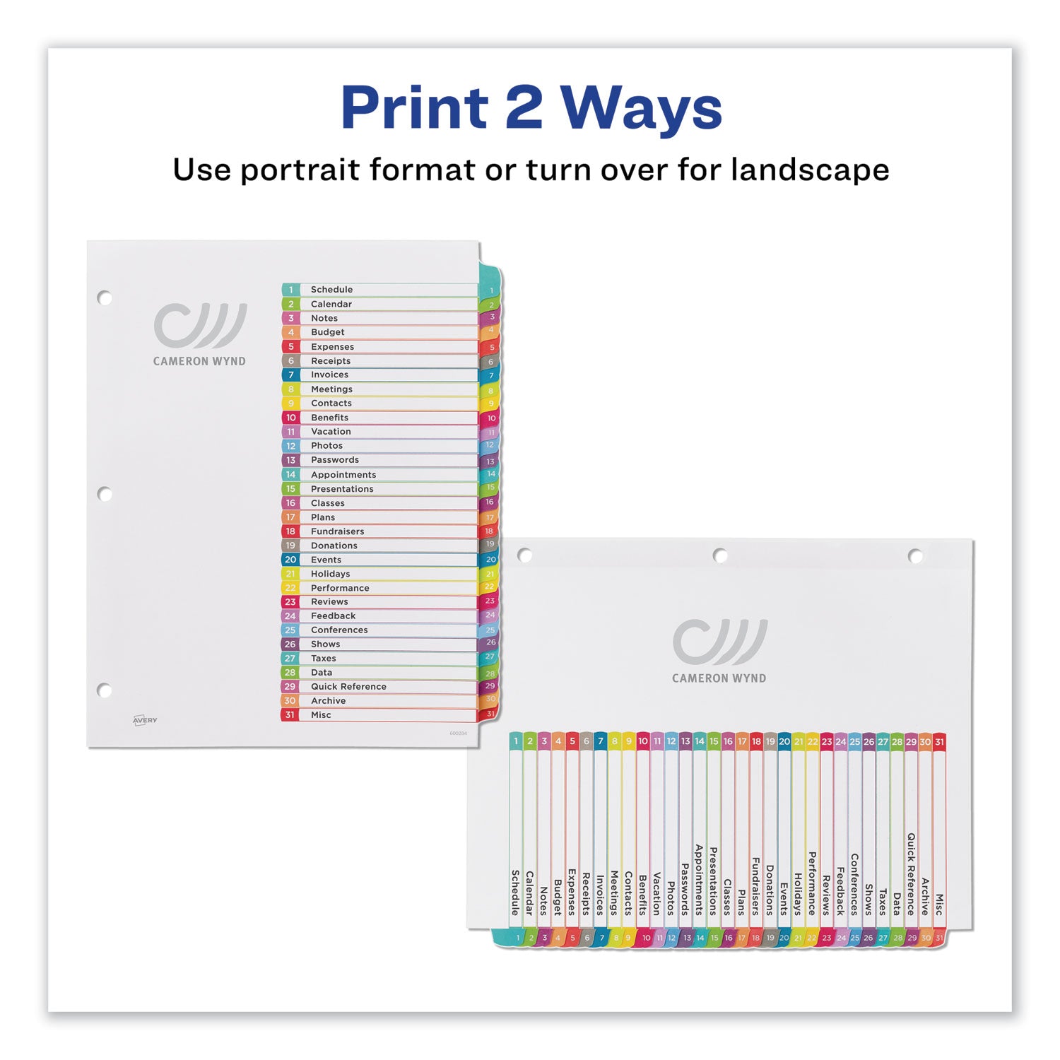 Avery Customizable TOC Ready Index Multicolor Tab Dividers - 31 Tabs (1-31), 11