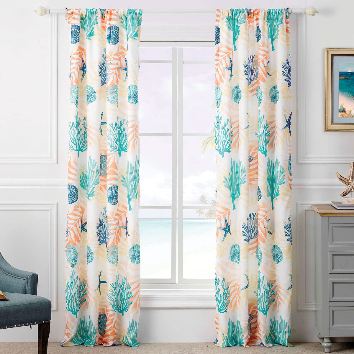 BLACK FOREST DECOR Coral Tropics Lined Drapes - Premium Window Curtains for Living Room & Bedroom - Thermal Insulated Blackout Curtains for Home Decor