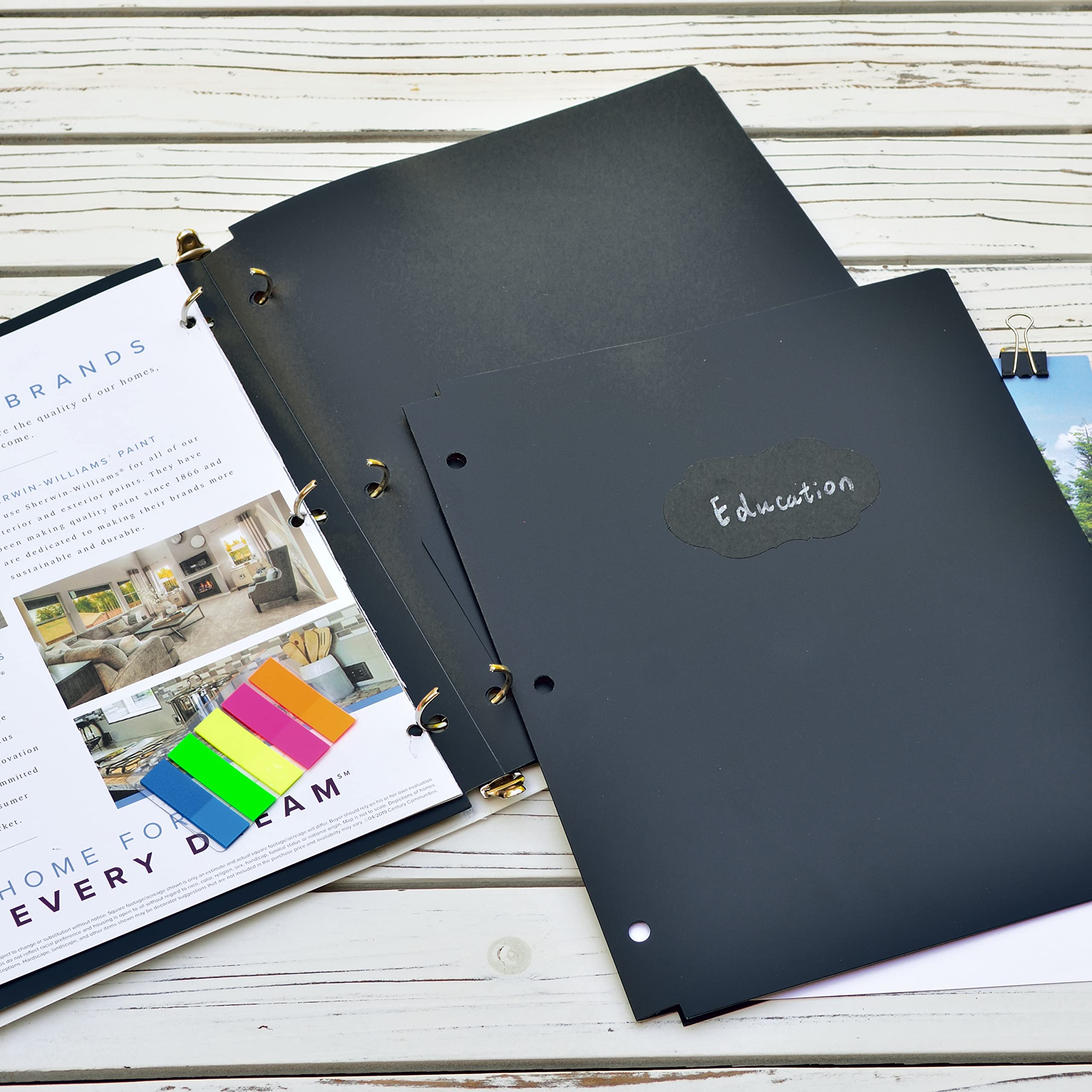 Youngever 6 Pack Heavy Duty Plastic 2-Pocket Folders with 3-Hole Punch - Black Binder Dividers with Notches for School, Office & Organization - Perfect for Class Notes, Work Documents & File Storage