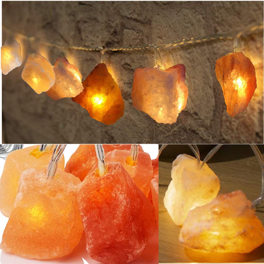 Himalayan Salt String Lights - 10.8 ft 20 LED Battery/USB Powered Natural Crystal Salt Lamps with Remote Control - Warm White Decorative Lighting for Indoor/Outdoor Halloween Christmas Wedding Party Decorations - Perfect for Bedroom, Garden, Patio and Holiday Events