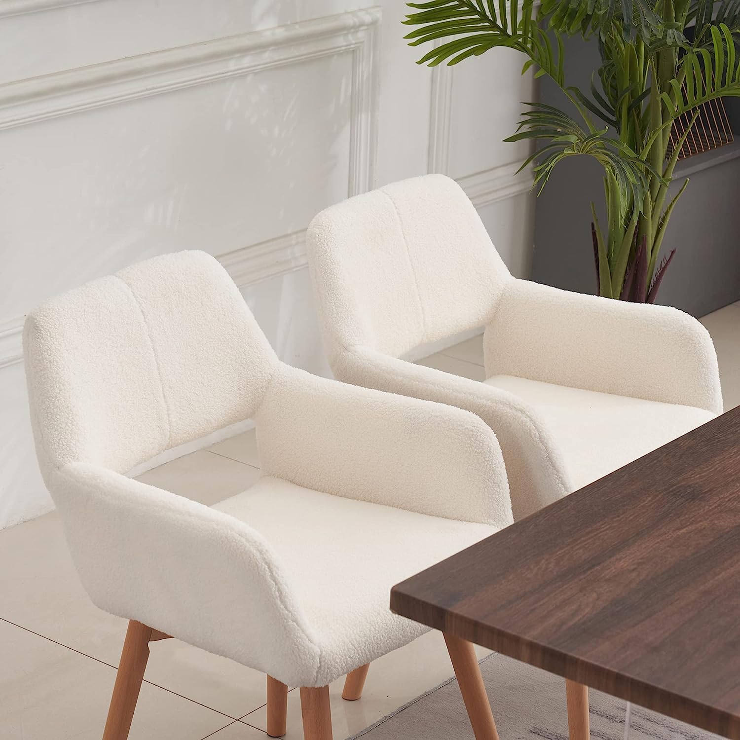 Modern Dining Chairs Set of 2 - Solid Wood Legs Kitchen & Accent Chairs for Dining Room, Living Room, Club or Guest Use - White (Perfect for Home Decor, Restaurant, Cafe & Office Settings)
