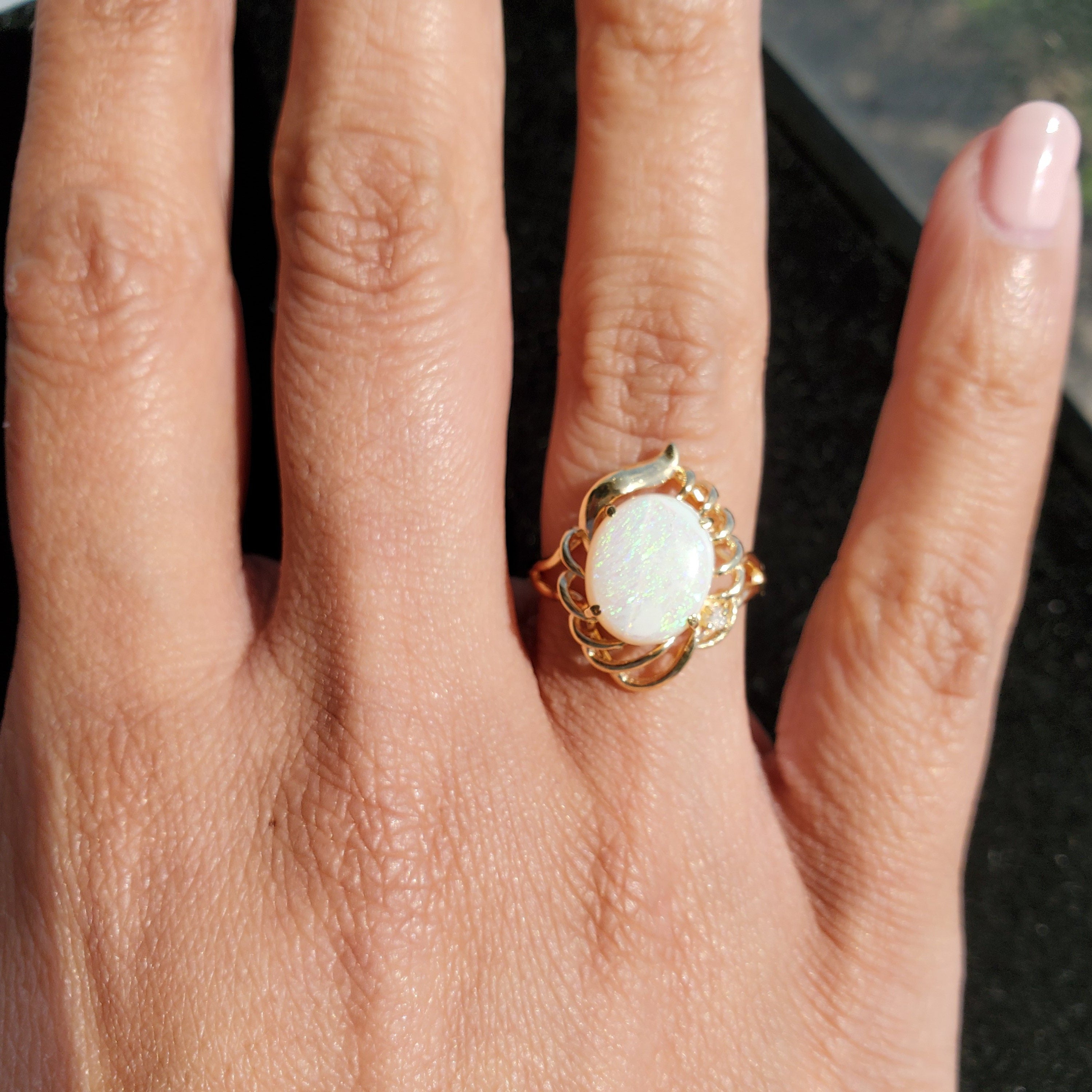 14K Yellow Gold Solitaire Opal Ring for Women - Elegant Birthstone Jewelry Gift for Anniversary, Engagement & Special Occasions