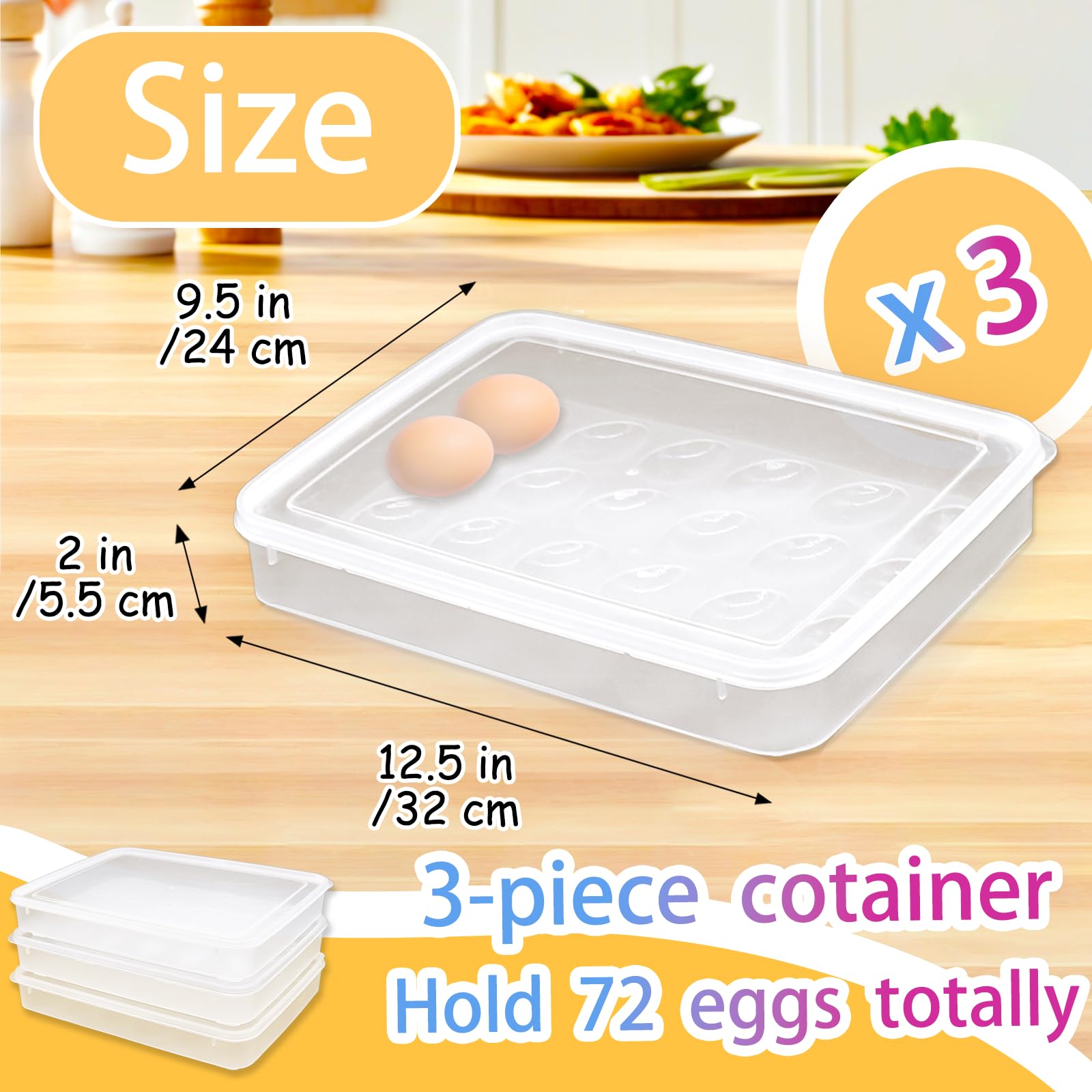 3 Pack Portable Deviled Egg Tray Carrier with Lid - 72 Egg Storage Container for Refrigerator, Easter & Thanksgiving Party - Perfect for Home Kitchen, Picnics, and Holiday Gatherings