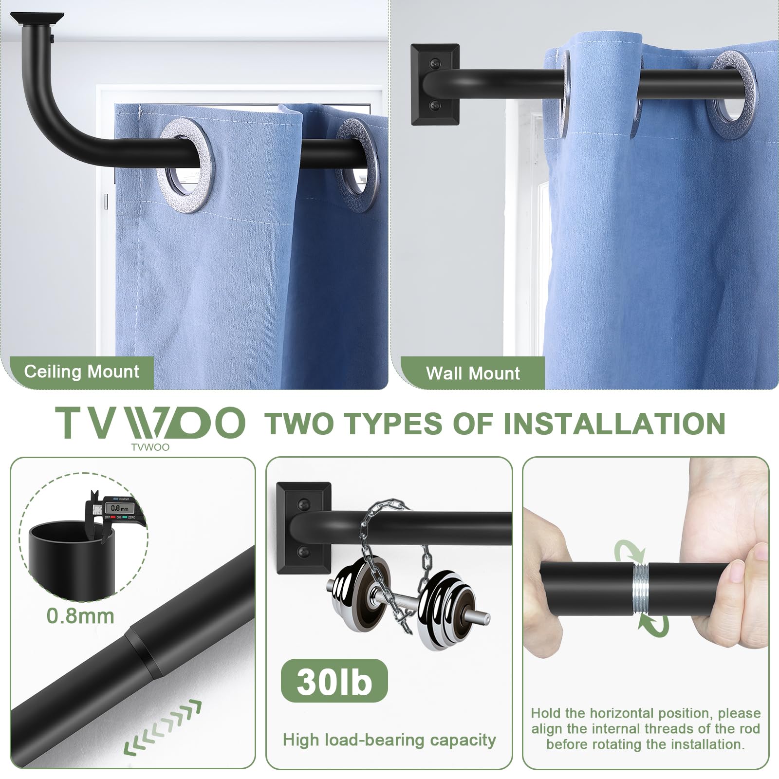 Blackout Adjustable Wrap Around Curtain Rod 66-120 Inch - Heavy Duty French Curved Metal Drapery Rod for Bedroom & Kitchen - Matte Black Finish, Easy Installation | Perfect for Room Darkening & Light Blocking in Living Rooms, Nurseries & Home Theaters
