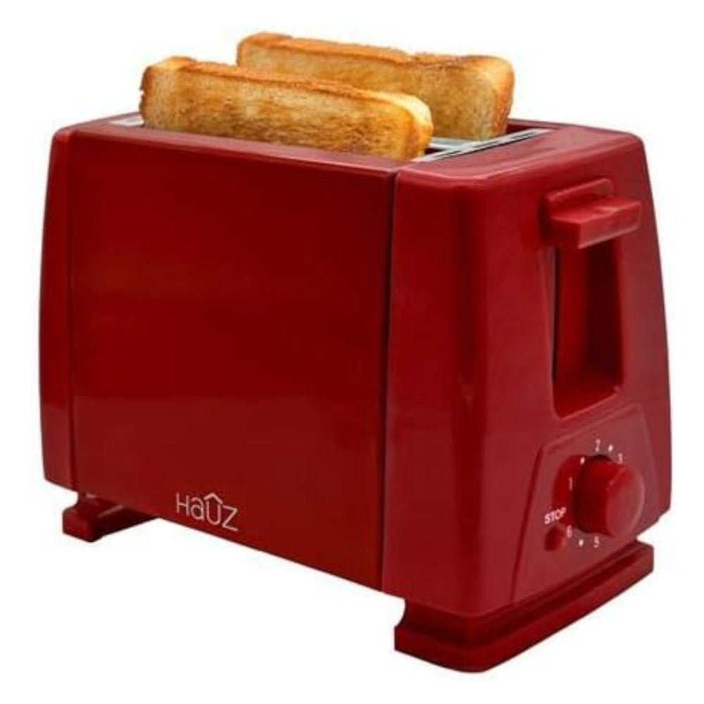 HAUZ AT2SR 2 Slice Toaster - Stainless Steel Red - Perfect for Breakfast, Kitchen, Dorm & Office Use