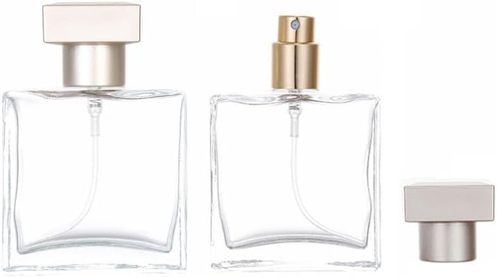50ml Empty Clear Glass Perfume Bottles with Metal Pump & Cap - Refillable Spray Bottle for DIY Perfume, Essential Oils, Rose Water - Travel Size, Home & Beauty Use