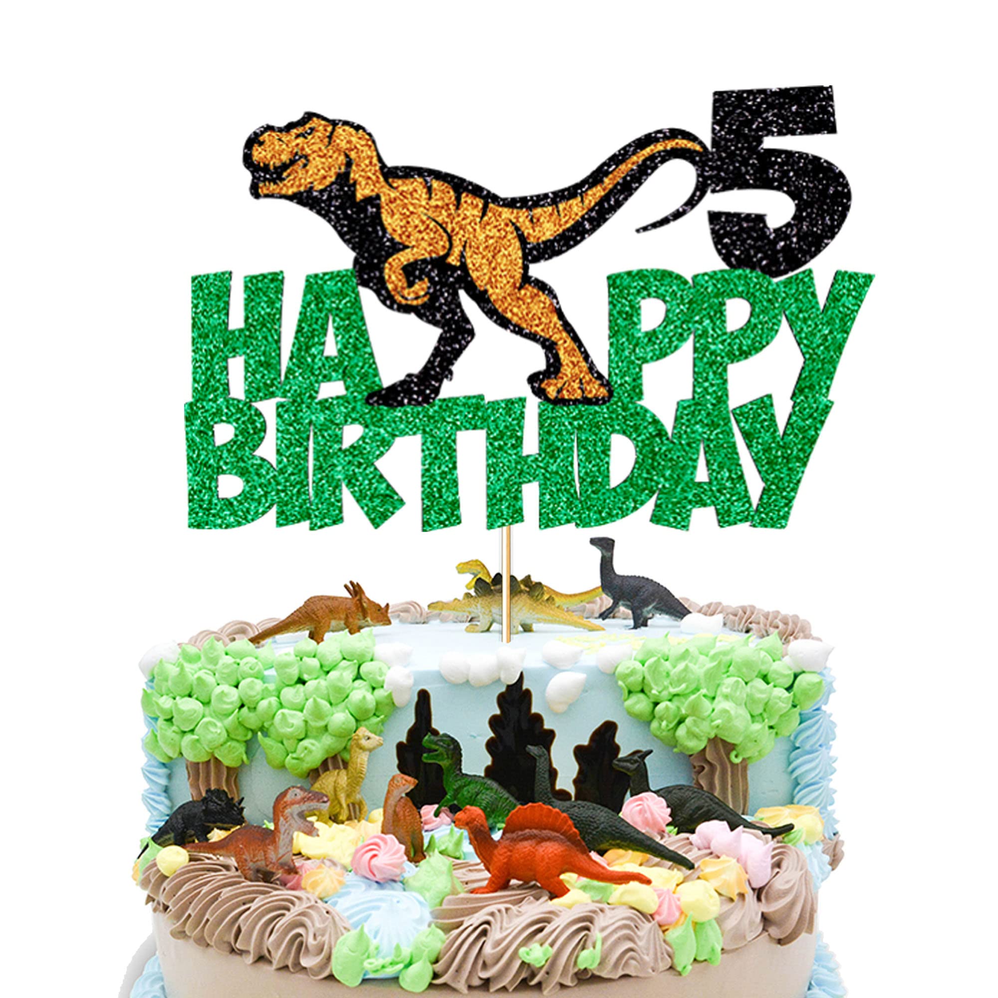 5th Birthday Dinosaur Cake Topper - Tyrannosaurus Rex Party Decoration for Kids Birthday, Happy Birthday Cake Decorations - Perfect for Dinosaur Themed Birthday Parties and Cake Decorating