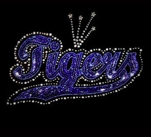 Blue Tiger Sequin & Rhinestone Iron-On Transfer - DIY Apparel Decoration for T-Shirts, Jackets & Bags