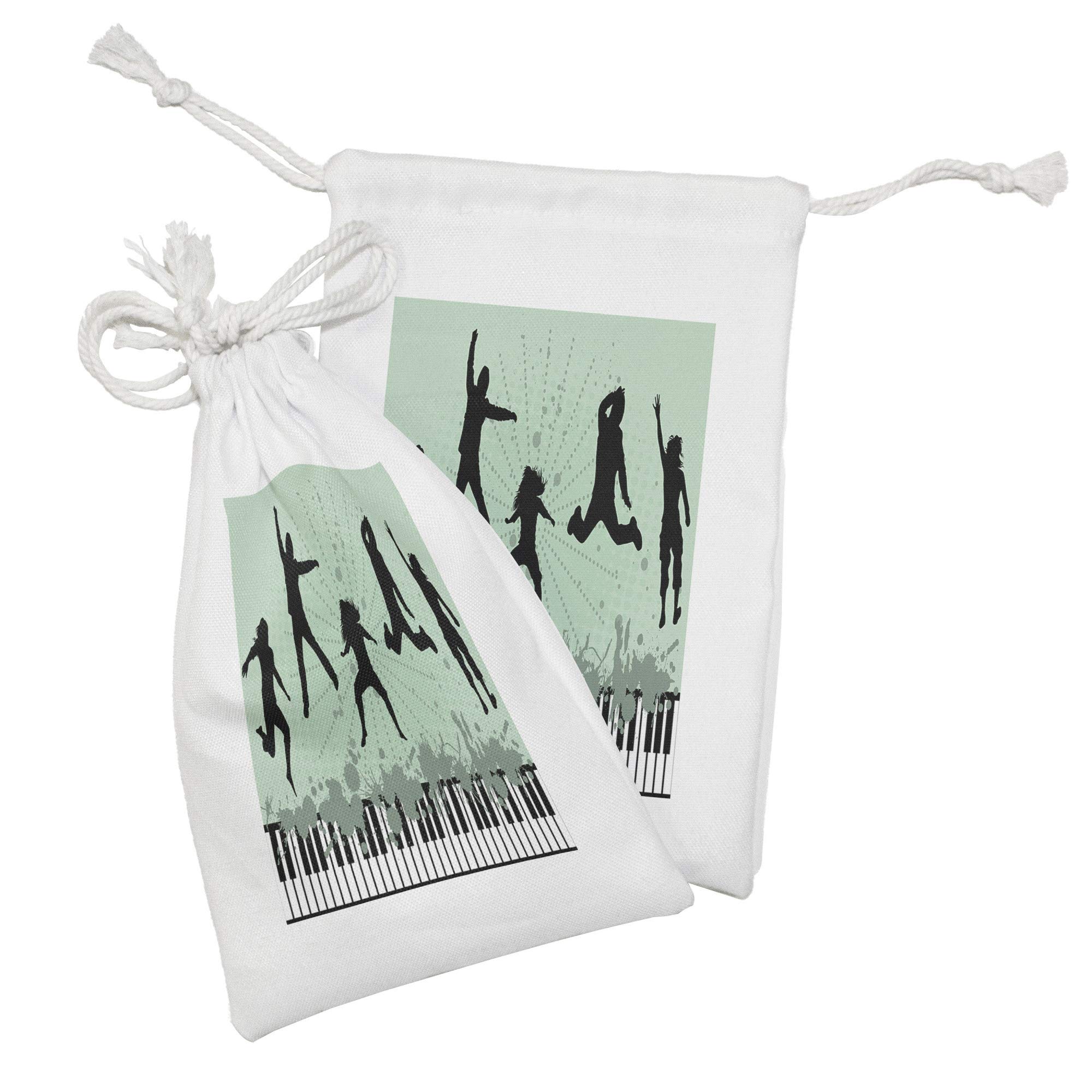 Ambesonne 2-Pack Silhouette Fabric Drawstring Pouches - Jumping Happy People Piano Grunge Splashes Music Design - 9