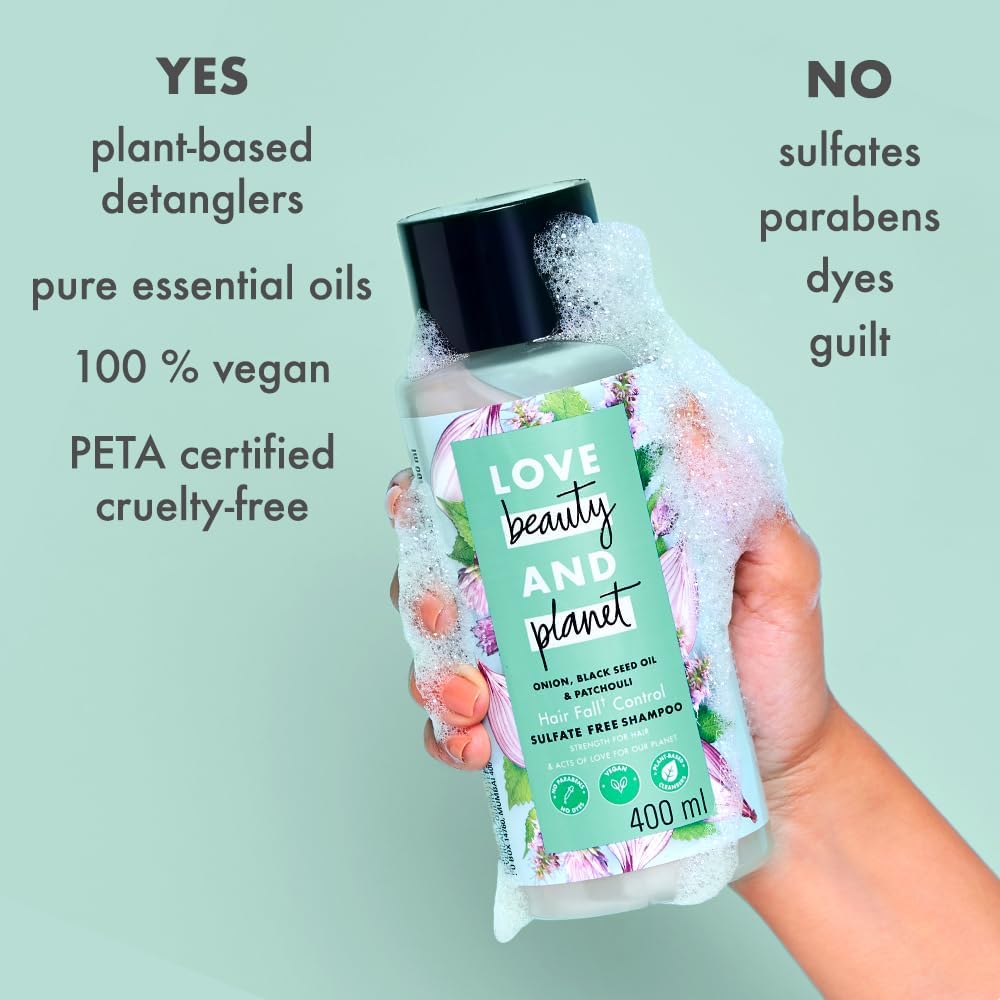 Ove Beauty & Planet Onion Oil & Blackseed Oil Sulfate-Free Hair Fall Control Shampoo with Patchouli Essential Oil – 400ml | Paraben-Free, Dye-Free | For Thicker, Healthier Hair – Ideal for Daily Use & Scalp Care