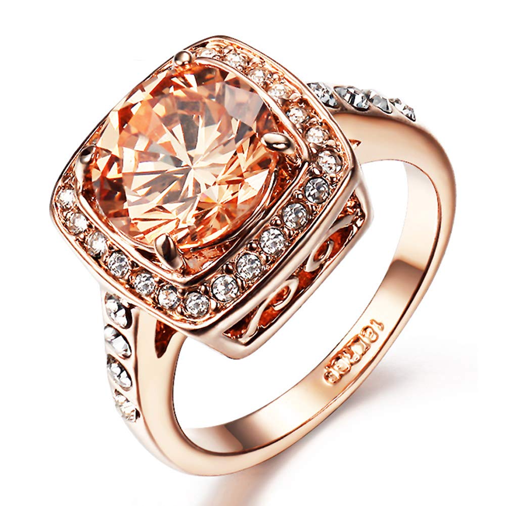 18K Rose Gold Plated Cubic Zirconia Topaz Rings for Women - Elegant Yellow Shinning Statement Jewelry for Parties, Weddings & Everyday Wear