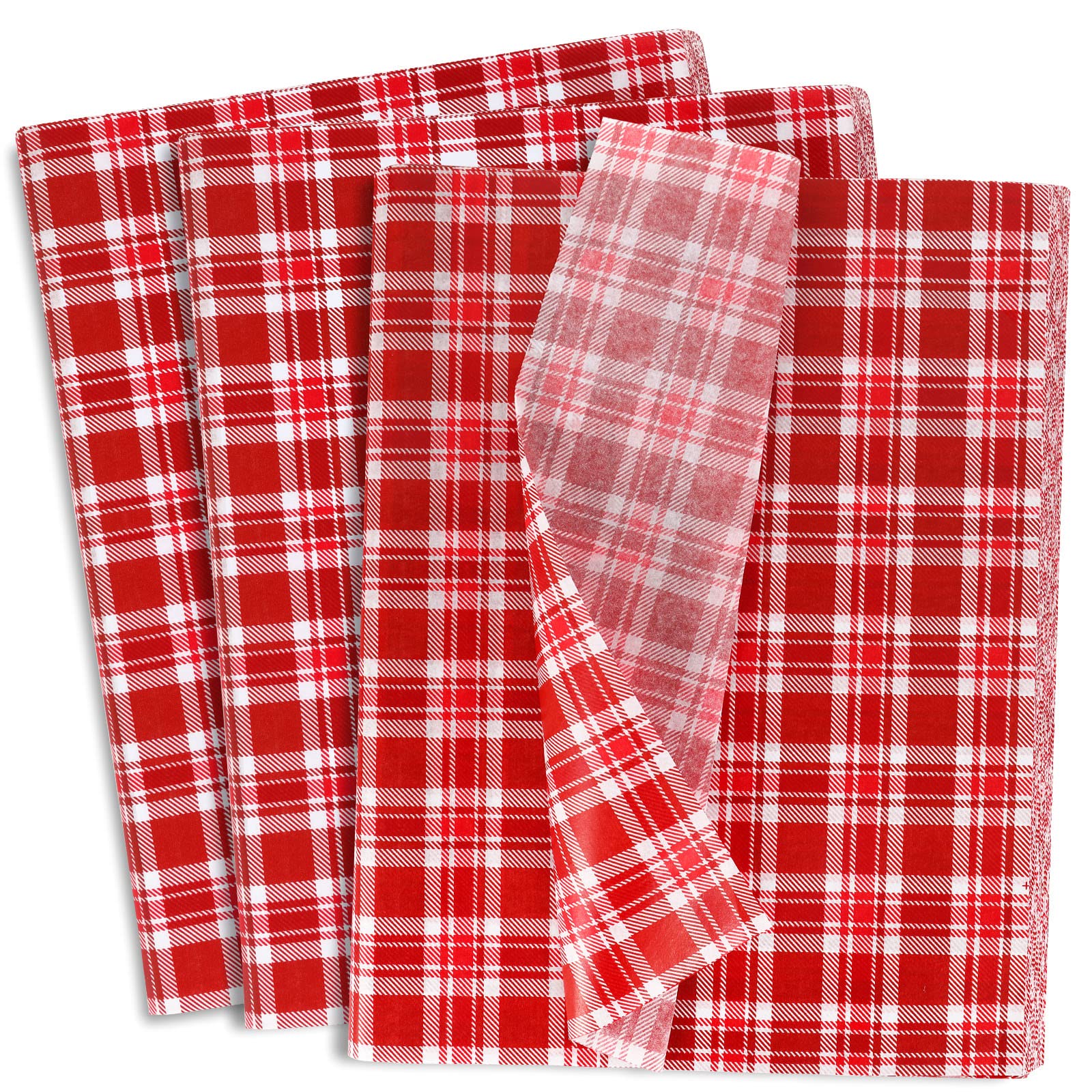 Whaline 100 Sheets Christmas Plaid Tissue Wrapping Paper - Red & White Buffalo Check Gift Wrap for DIY Bags, Party Favors, Home Decor (14x20 Inch) | Perfect for Holidays, Valentine's Day, Birthdays & Craft Projects