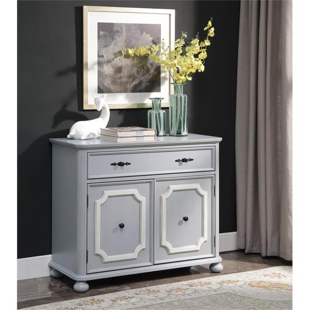 Gray Acme Enyin Wooden 1-Drawer Storage Cabinet with Double Doors - Perfect for Bedroom Closet Organization & Living Room Decor