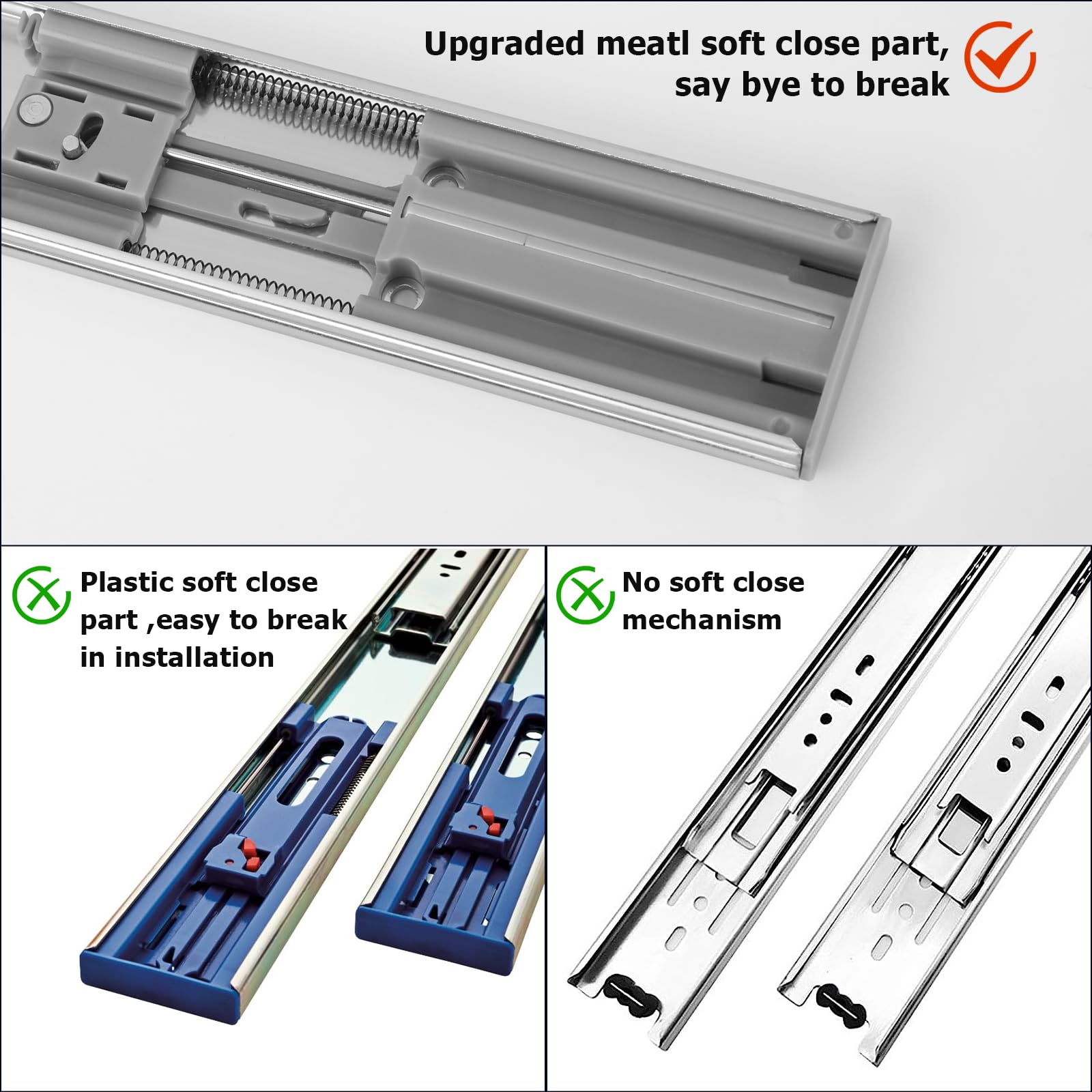 LONTAN 6 Pairs 18 Inch Soft Close Drawer Slides - Heavy Duty Full Extension Ball Bearing Side Mount Drawer Runners for Dresser & Kitchen Cabinets (100lb Capacity) - Perfect for Smooth, Quiet Cabinet Drawers in Home & Office
