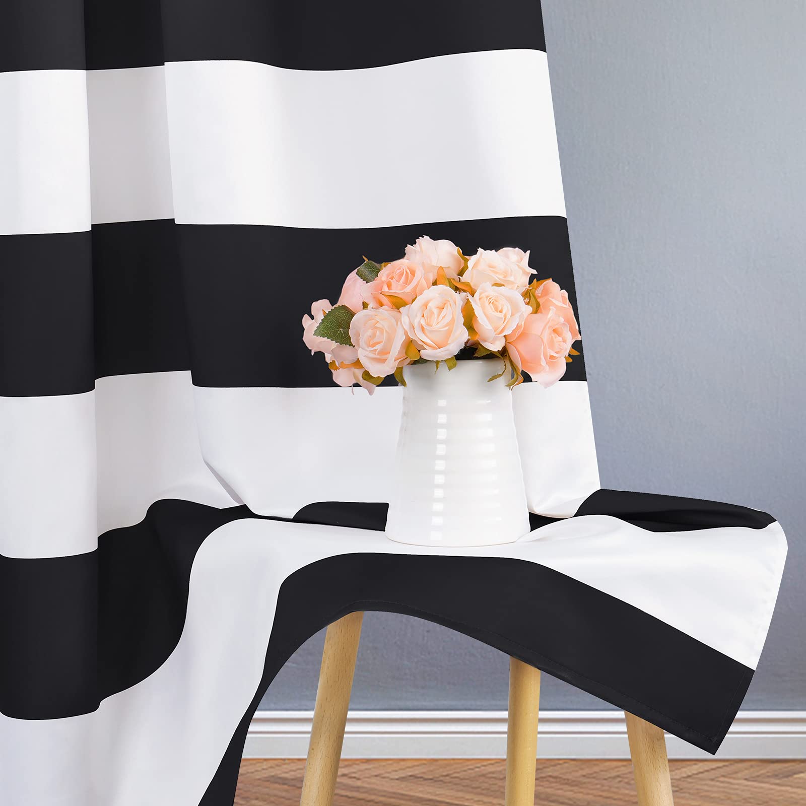 Black Striped Grommet Curtains 52x84 Inch - Set of 2 Panels for Bedroom & Living Room Windows