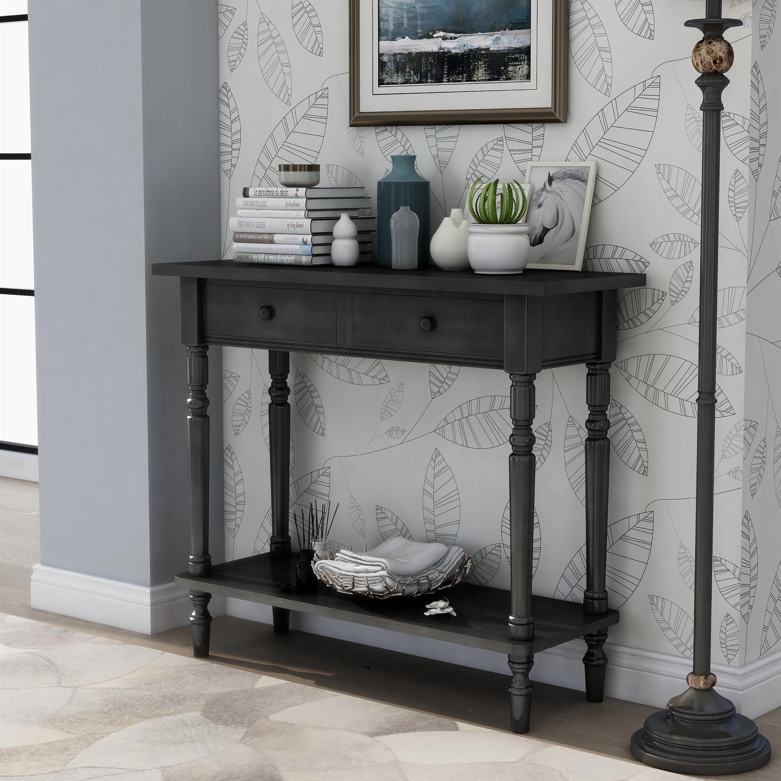 Humphry Transitional Wood 2-Drawer Writing Desk in Gray - Modern Home Office Furniture for Small Spaces | Study Desk for Work from Home & Remote Learning