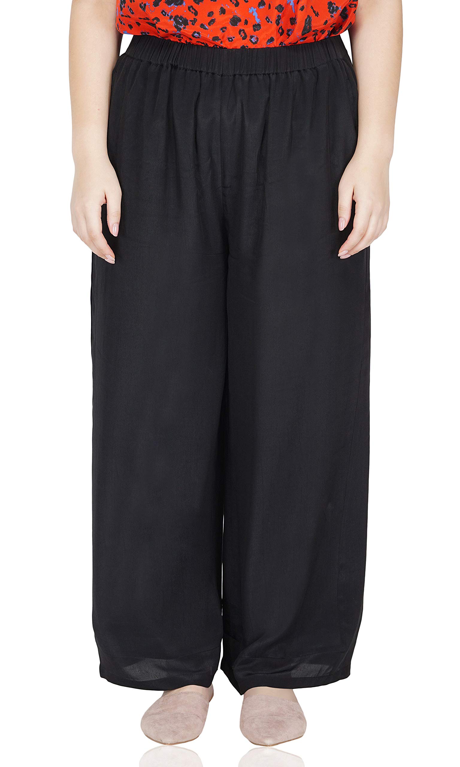 Women's Wide Leg Viscose Pants - Plus Size 1X Black Flowy Lounge Pants for Casual Wear, Office & Travel