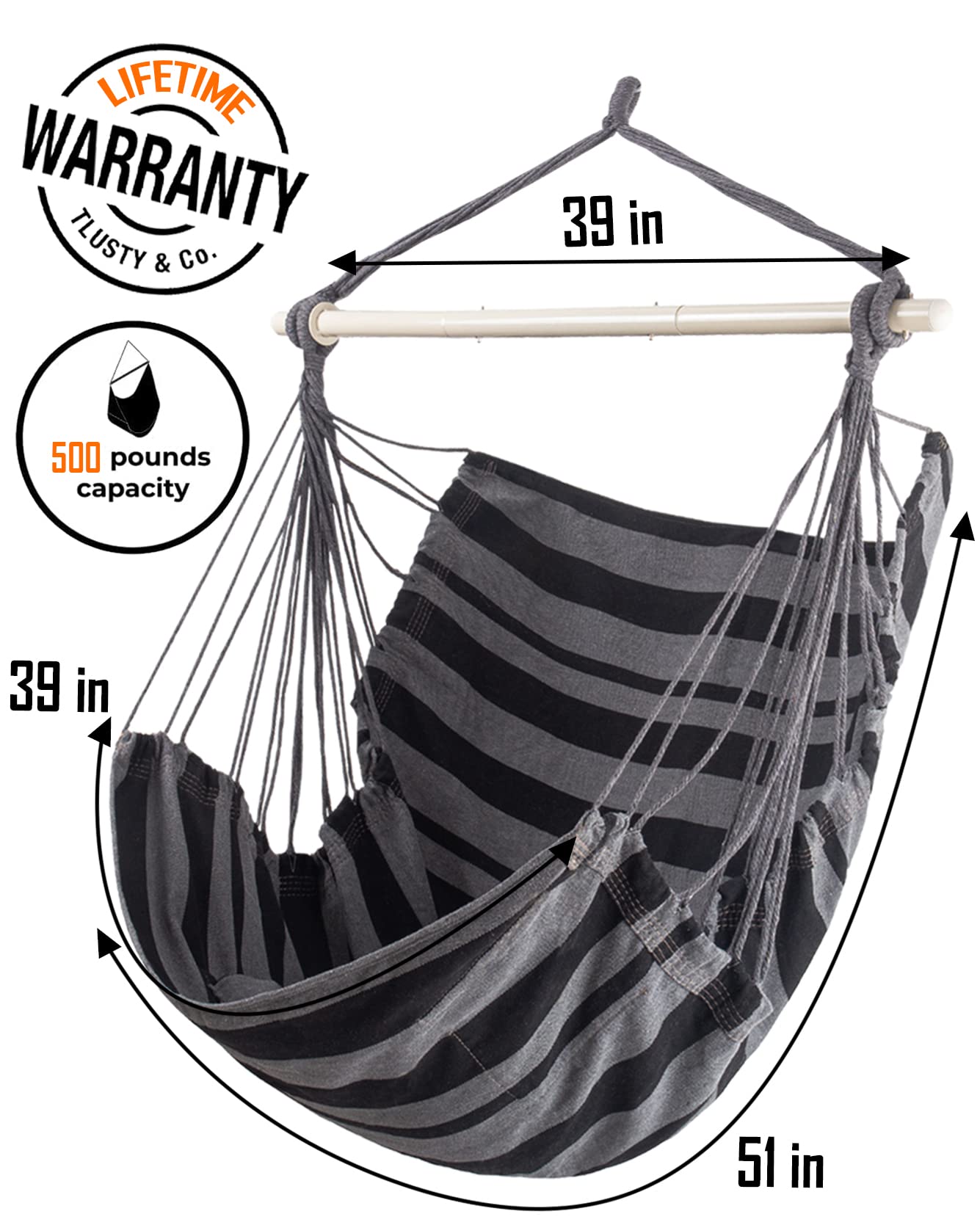 Lulladle Hammock Chair - Indoor/Outdoor Hanging Rope Swing Chair for Bedroom, Patio & Garden - Supports Up to 500 lbs - Perfect for Relaxing, Reading & Lounging