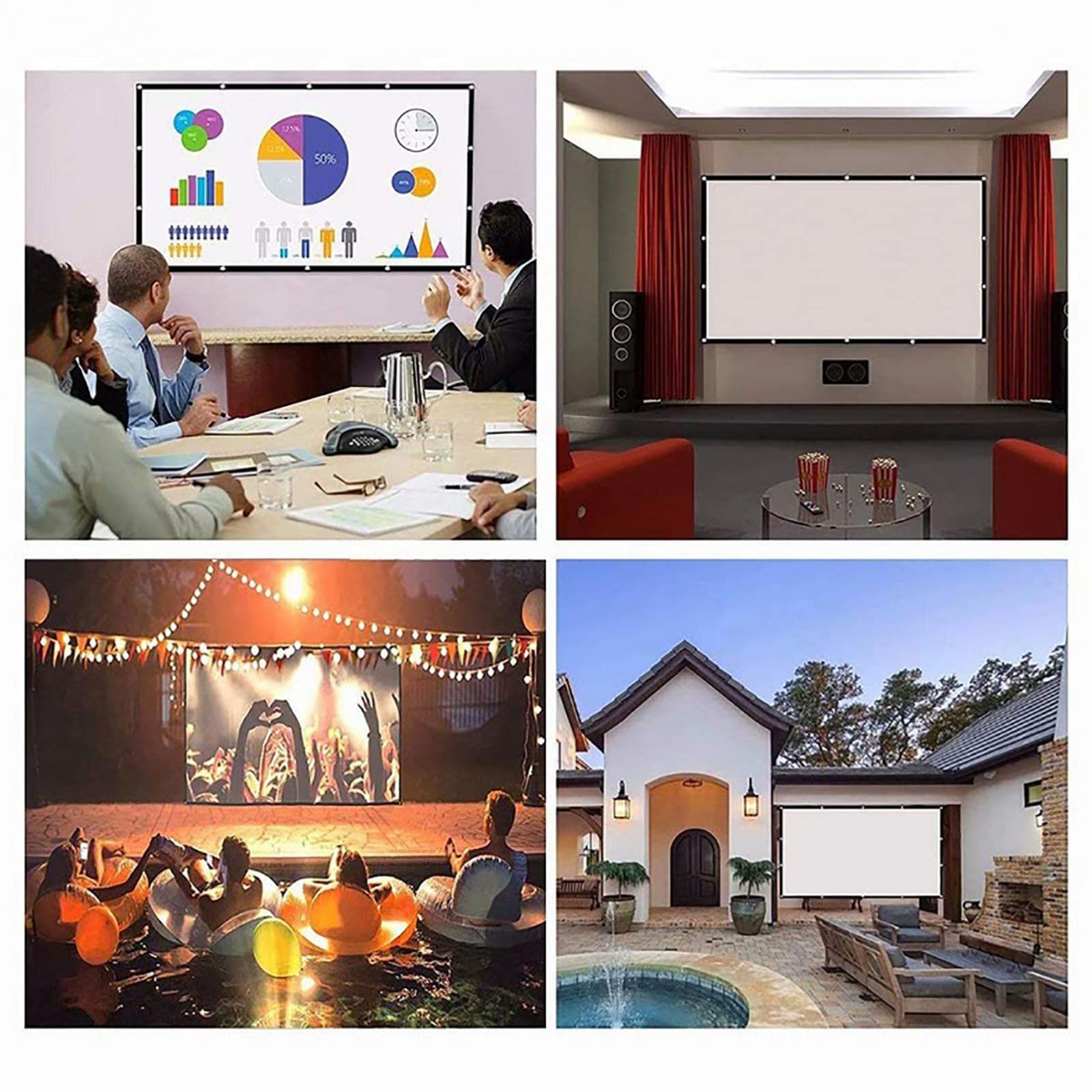 120 Inch 4K HD Projector Screen - 16:9 Foldable, Washable & Anti-Crease Portable Movie Screen for Home Theater, Outdoor & Indoor Use - Perfect for Movie Nights, Presentations and Backyard Entertainment