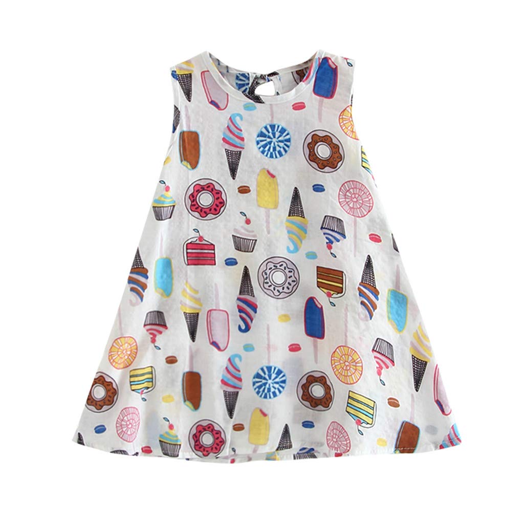 Youmymine Toddler Baby Girls Sleeveless Summer Dress - Cute Ice Cream Cake Print Casual Outfit for Kids | Perfect for Birthday Parties, Beach Vacations & Playdates