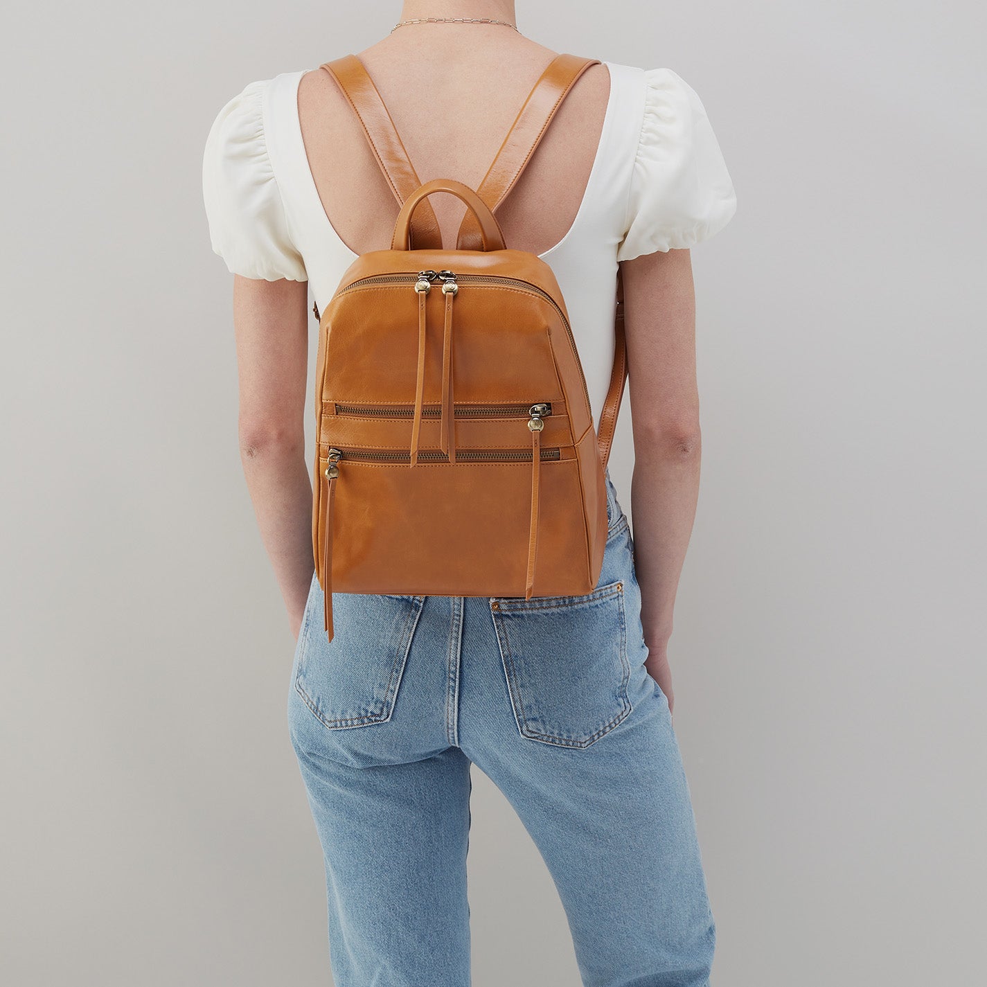 Premium Polished Leather Billie Backpack - Natural Color for Women & Men | Stylish Travel, Work & College Backpack for Everyday Use