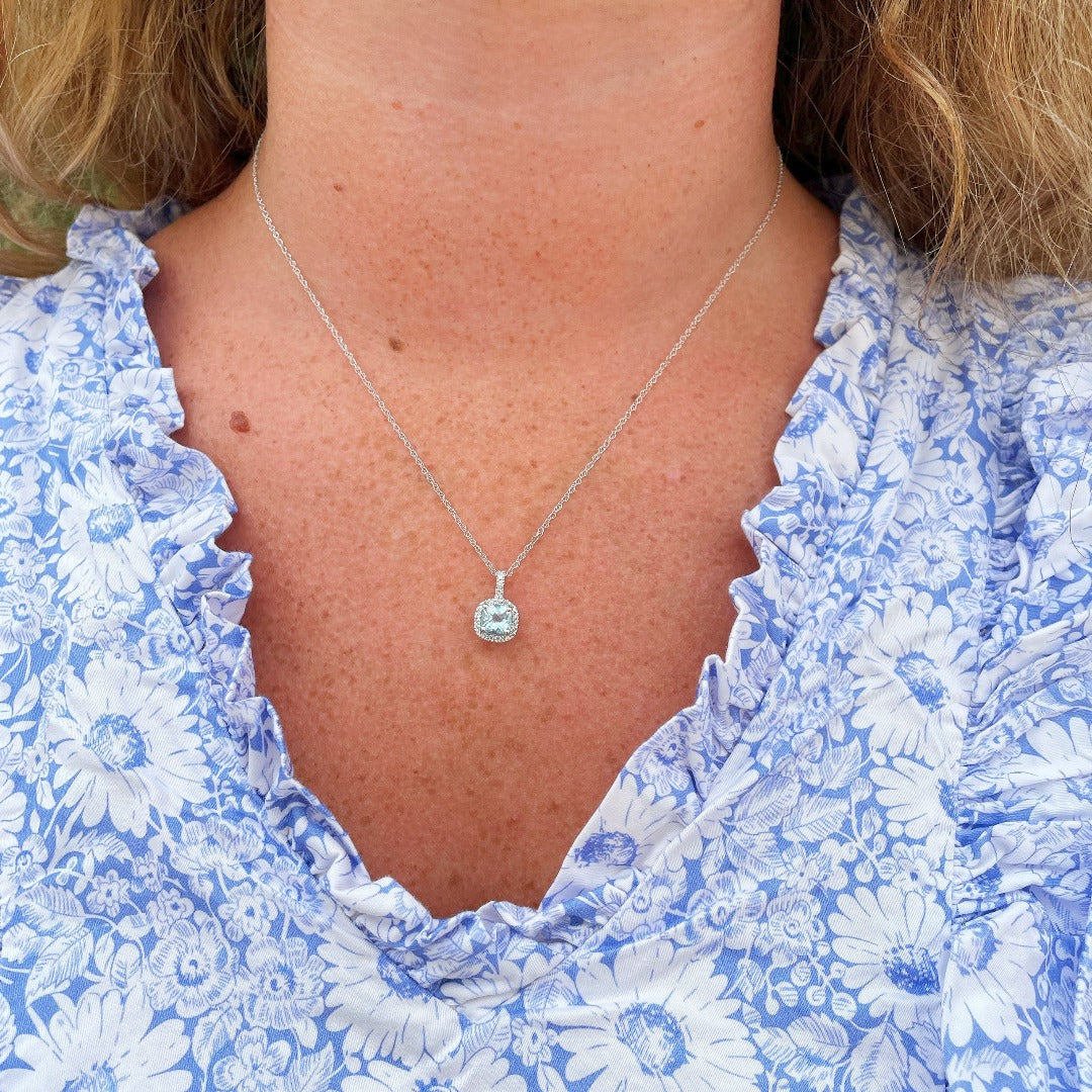 14K Gold Aquamarine & Diamond Pendant Necklace for Women - Elegant Birthstone Jewelry Gift for Birthday, Anniversary & Special Occasions