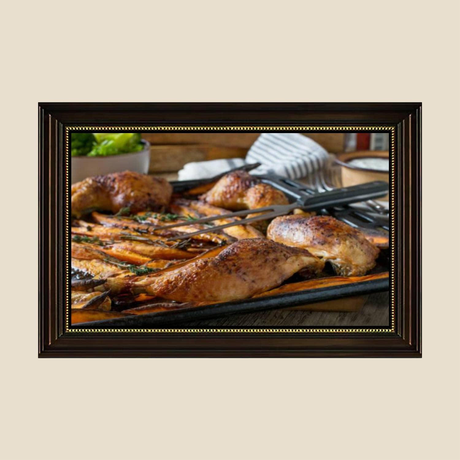 Vintage Grilled Chicken & Sweet Potatoes Canvas Wall Art Print - 24x36 Inch Framed Kitchen Decor Poster - Ready to Hang for Dining Room, Restaurant & Home Decor