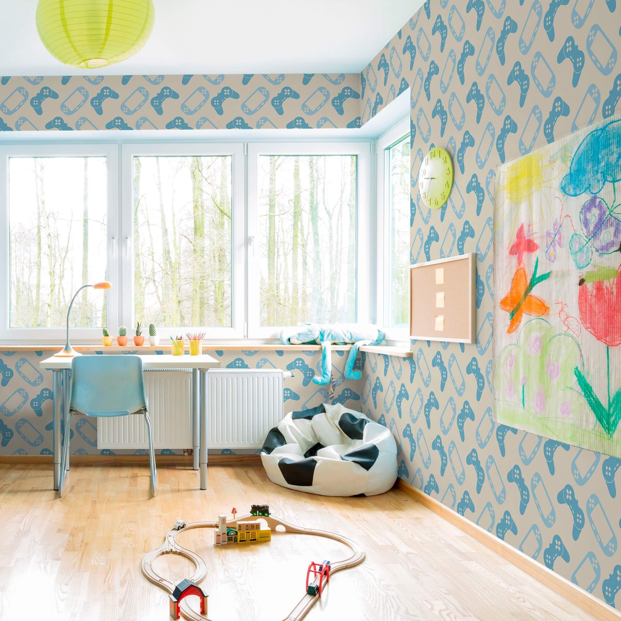 Blue Gaming Themed Peel and Stick Removable Wallpaper for Kids' Room - Easy DIY Wall Decoration for Bedroom, Nursery, or Playroom