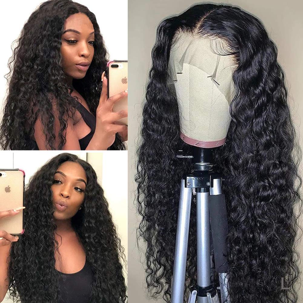 13x4 HD Lace Front Wigs Human Hair - Glueless Brazilian Virgin Hair Water Wave Lace Wig with Baby Hair 180% Density (26 Inch, Natural Black) | Wet & Wavy Curly Wigs for Women | Perfect for Daily Wear, Parties & Special Occasions