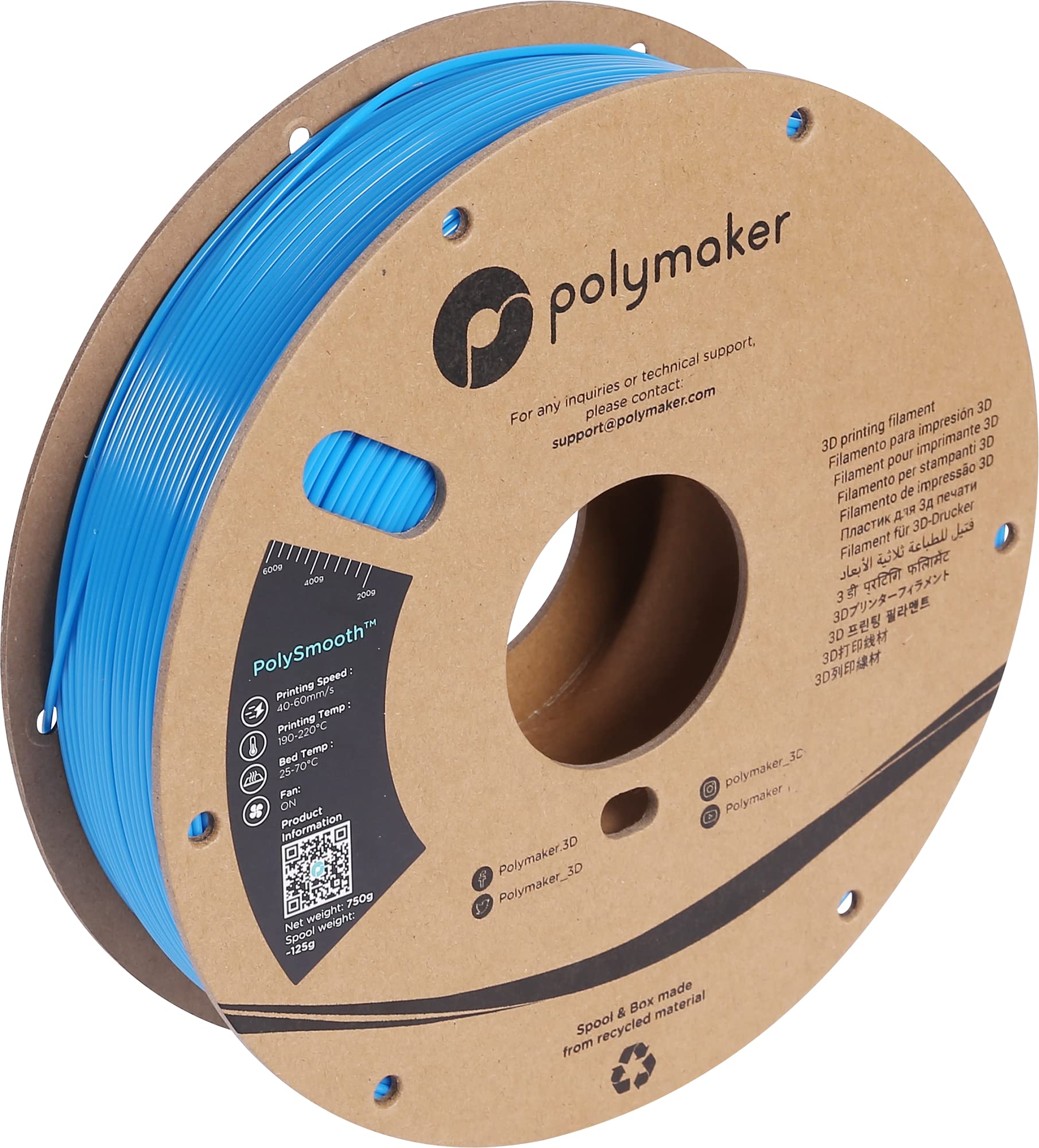 Polymaker PolySmooth PVB 3D Printer Filament 1.75mm Blue - 750g Cardboard Spool | Easy Smoothing with IPA Alcohol | Compatible with Polysher | Ideal for Cosplay Props, Miniatures & Artistic 3D Prints