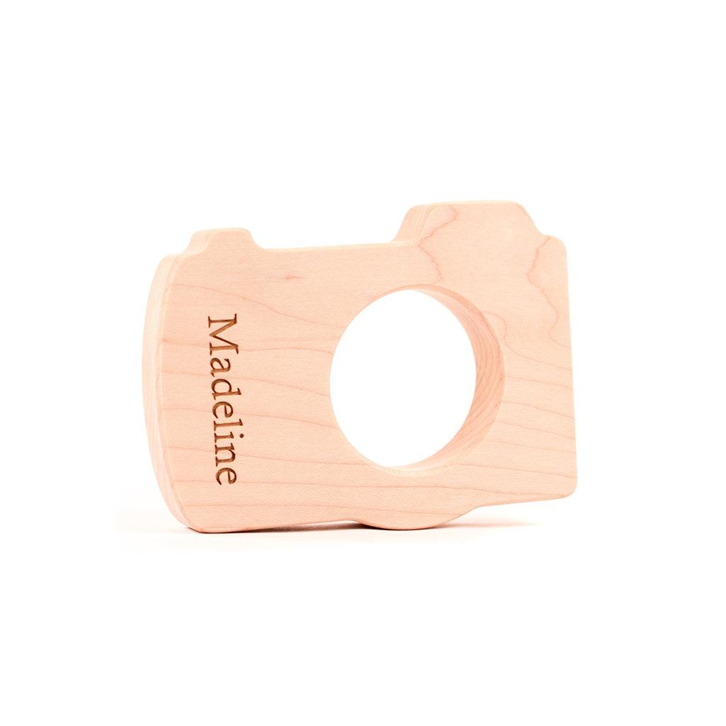 Natural Wooden Baby Teether for Soothing Sore Gums - Safe BPA-Free Camera-Shaped Teething Toy for Infants & Toddlers - Perfect for Home, Travel, and On-the-Go Teething Relief