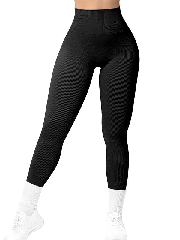 ZASUWA Women's Seamless Ribbed High Waist Yoga Leggings - Quick Dry Workout Pants for Running, Gym & Lounge