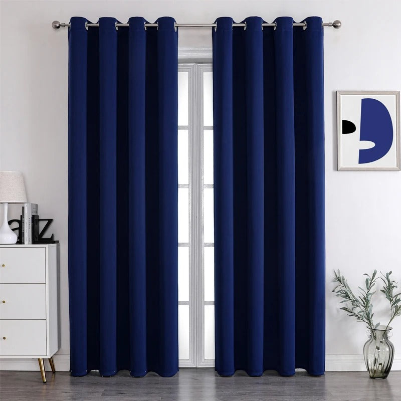 Jason Modern Plain Blackout Insulated Fire Retardant Curtains - Thermal Insulated Room Darkening Drapes for Bedroom & Living Room - Noise Reducing & Energy Efficient Window Treatment (Blue)
