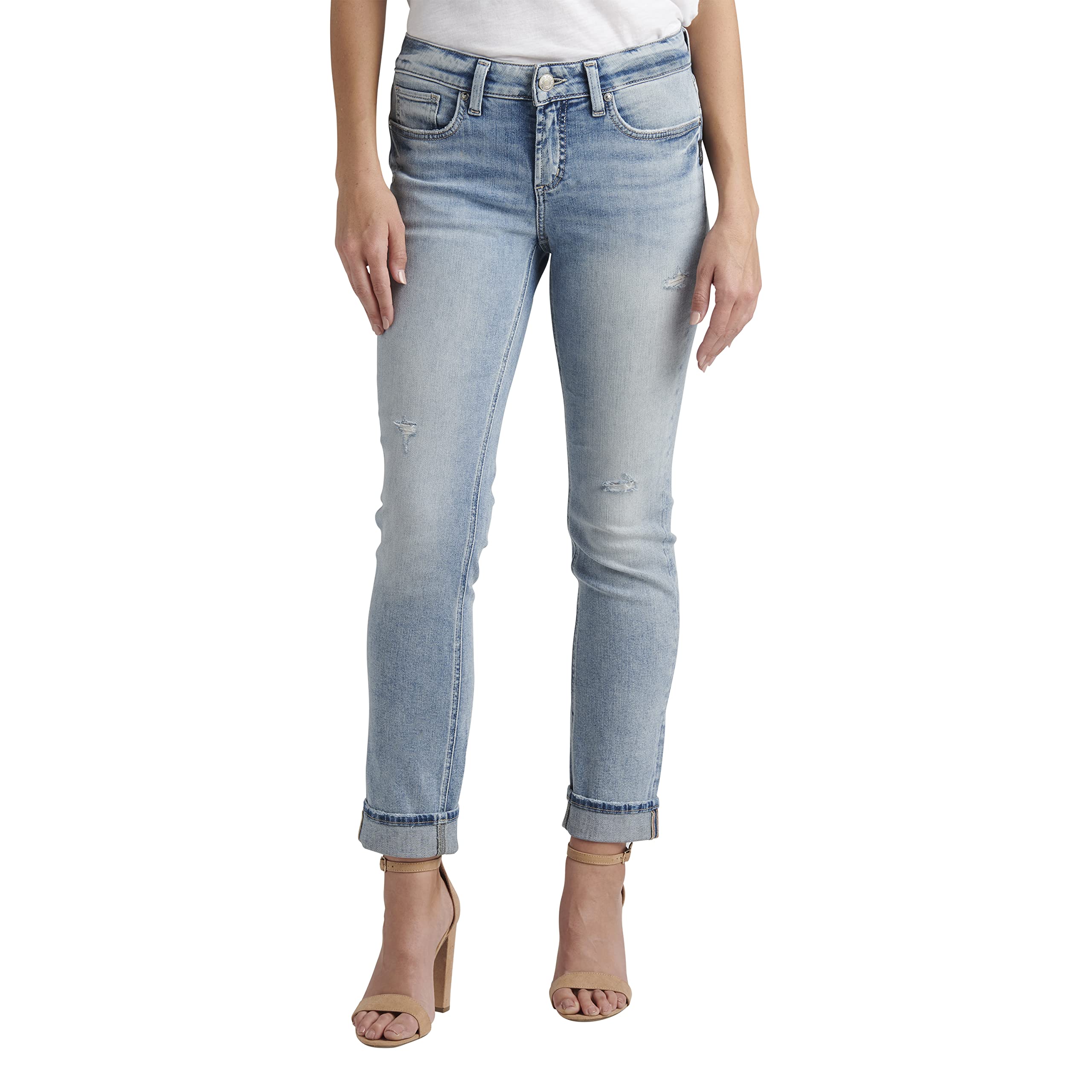 Silver Jeans Co. Women's Elyse Mid Rise Straight Leg Jeans - Comfortable & Stylish Denim for Everyday Wear | Perfect for Work, Casual Outings & Weekend Looks