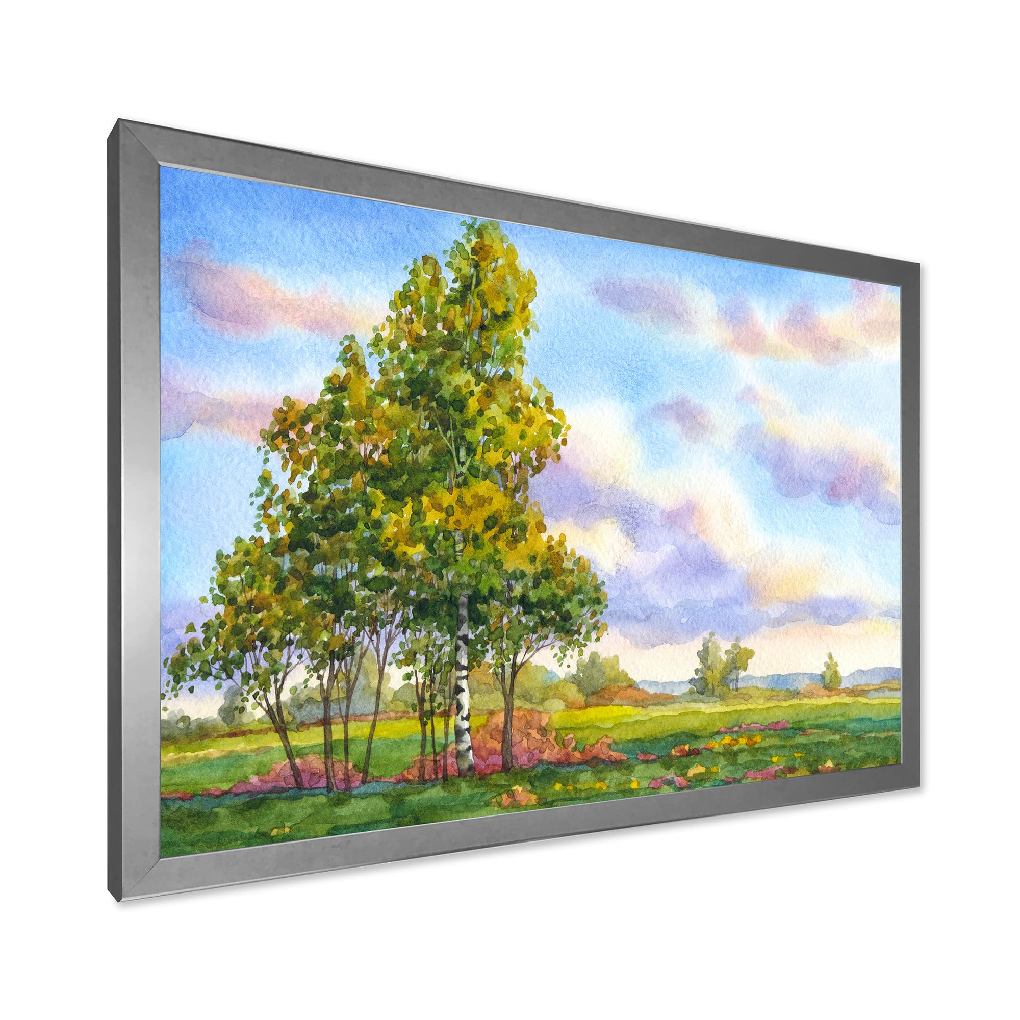 DesignQ Traditional Framed Wall Art - Evening Landscape with Trees Painting - Perfect for Living Room, Bedroom & Office Decor