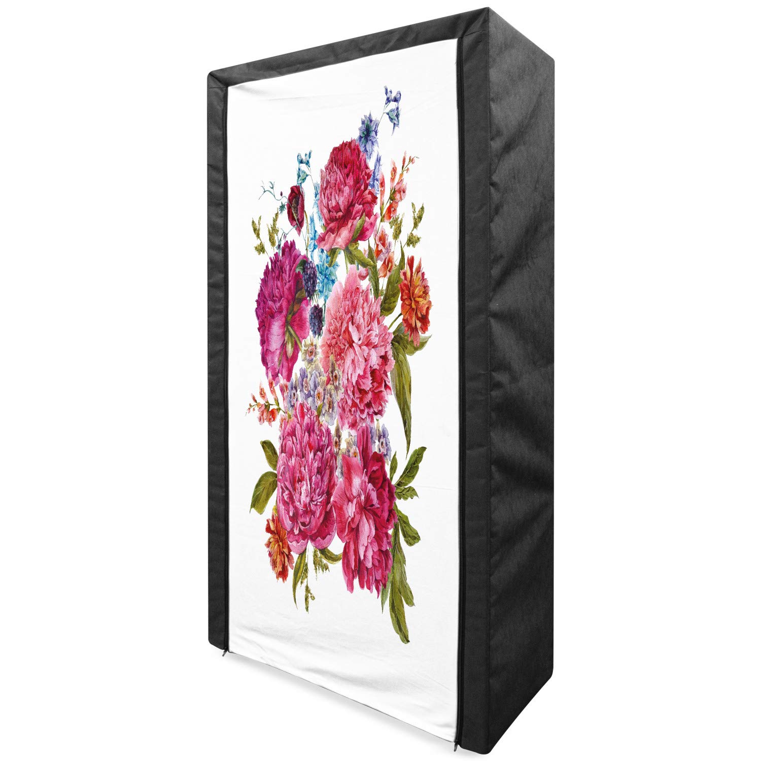 Ambesonne Portable Fabric Wardrobe - Shabby Floral Design with Hyacinths, Blackberries & Peonies - 33.5