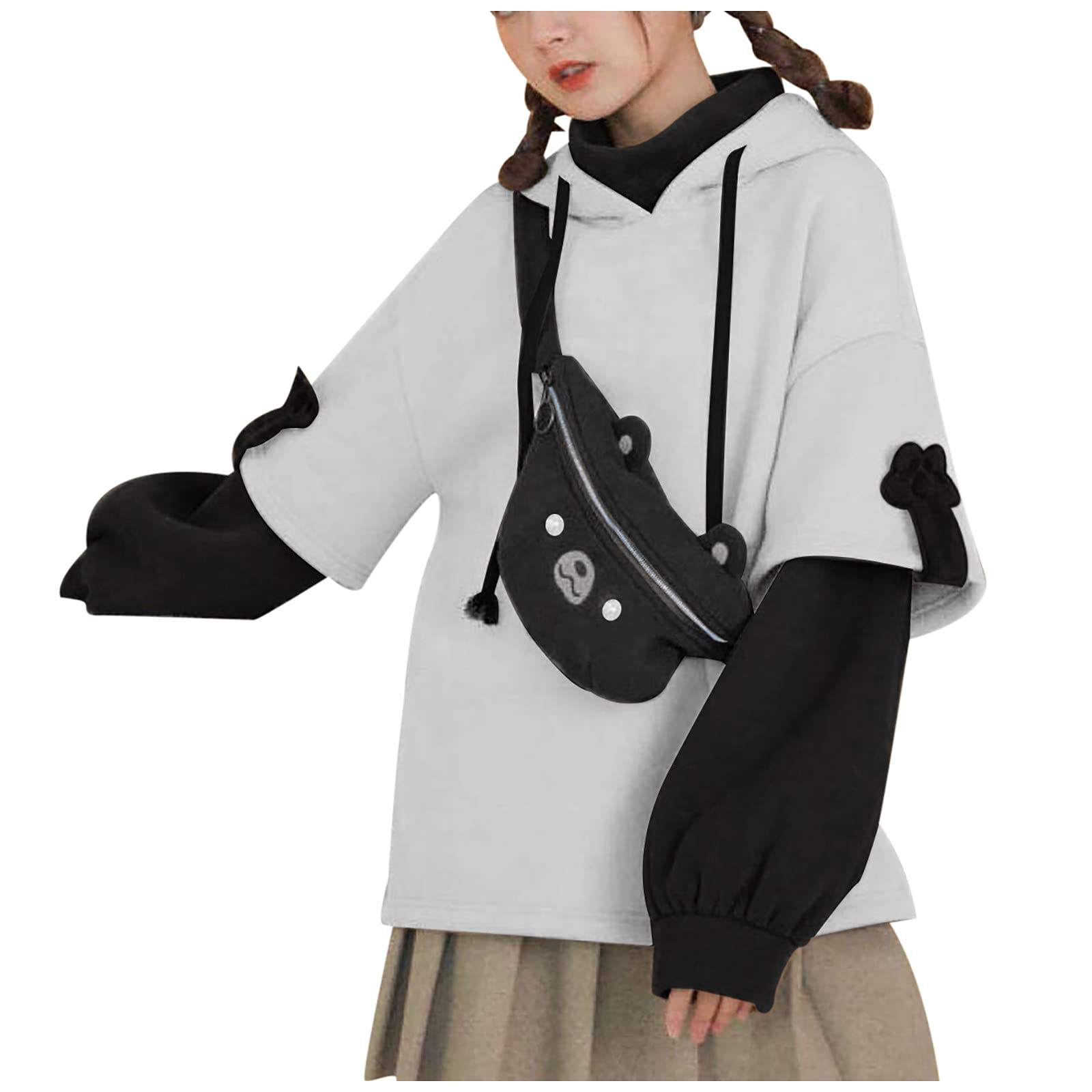 Women's Plus Size Brown Bear Hoodie - Cute Kawaii Long Sleeve Sweatshirt for Fall | Cozy Oversized Pullover with Bear Ears Hood | Perfect for Casual Wear, Lounge Outfits & Anime Cosplay
