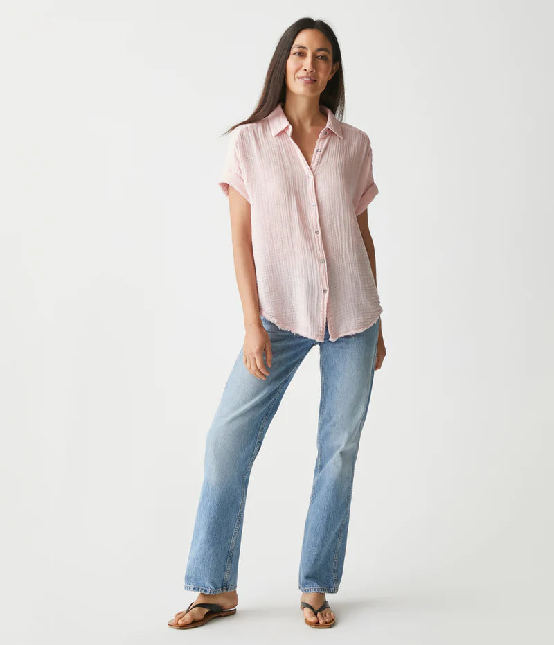 Bailey Women's Gauze Button Down Shirt - Soft Breathable Loose Fit Blouse, Rose Pink - Perfect for Summer Outfits, Beach Cover-ups & Casual Office Wear