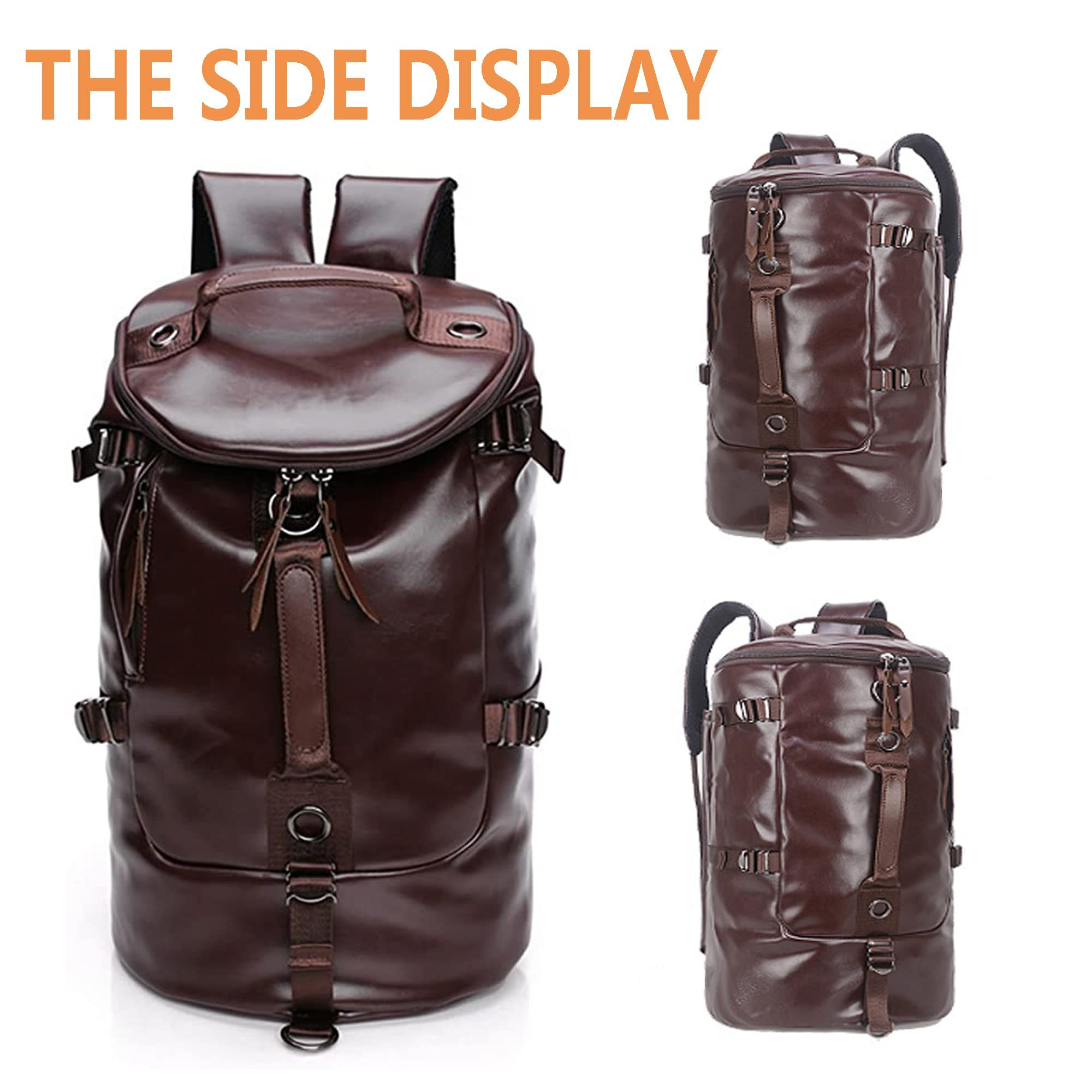 Premium Leather Travel Duffel Bag for Men - Waterproof Laptop Backpack & Airplane Carry-On - Convertible Business Bag (Handbag/Shoulder Bag/Backpack) - Ideal for Business Trips, Gym & Weekend Getaways