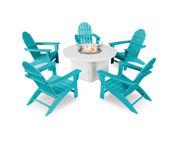 Polywood Aruba Vineyard Adirondack 6-Piece Outdoor Patio Chat Set with Fire Pit Table - Perfect for Backyard, Garden, and Poolside Relaxation