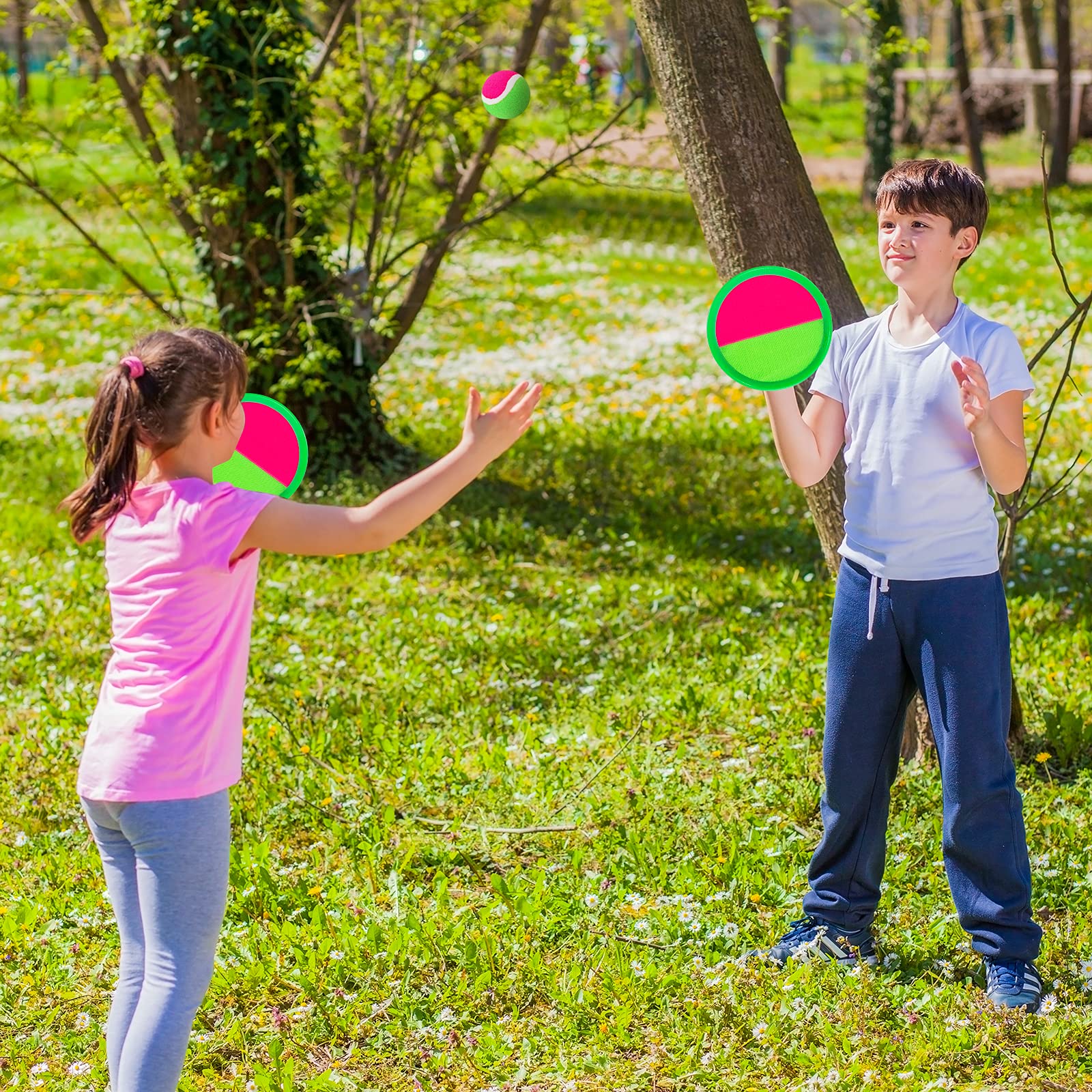 Best Outdoor Toys for Kids Ages 4-8 - Toss and Catch Ball Set with 6 Paddles & 3 Balls | Fun Yard Games for Kids, Family & Adults | Perfect Birthday Gift for 3-8 Year Old Boys & Girls | Great for Backyard Play, Picnics & Beach Activities