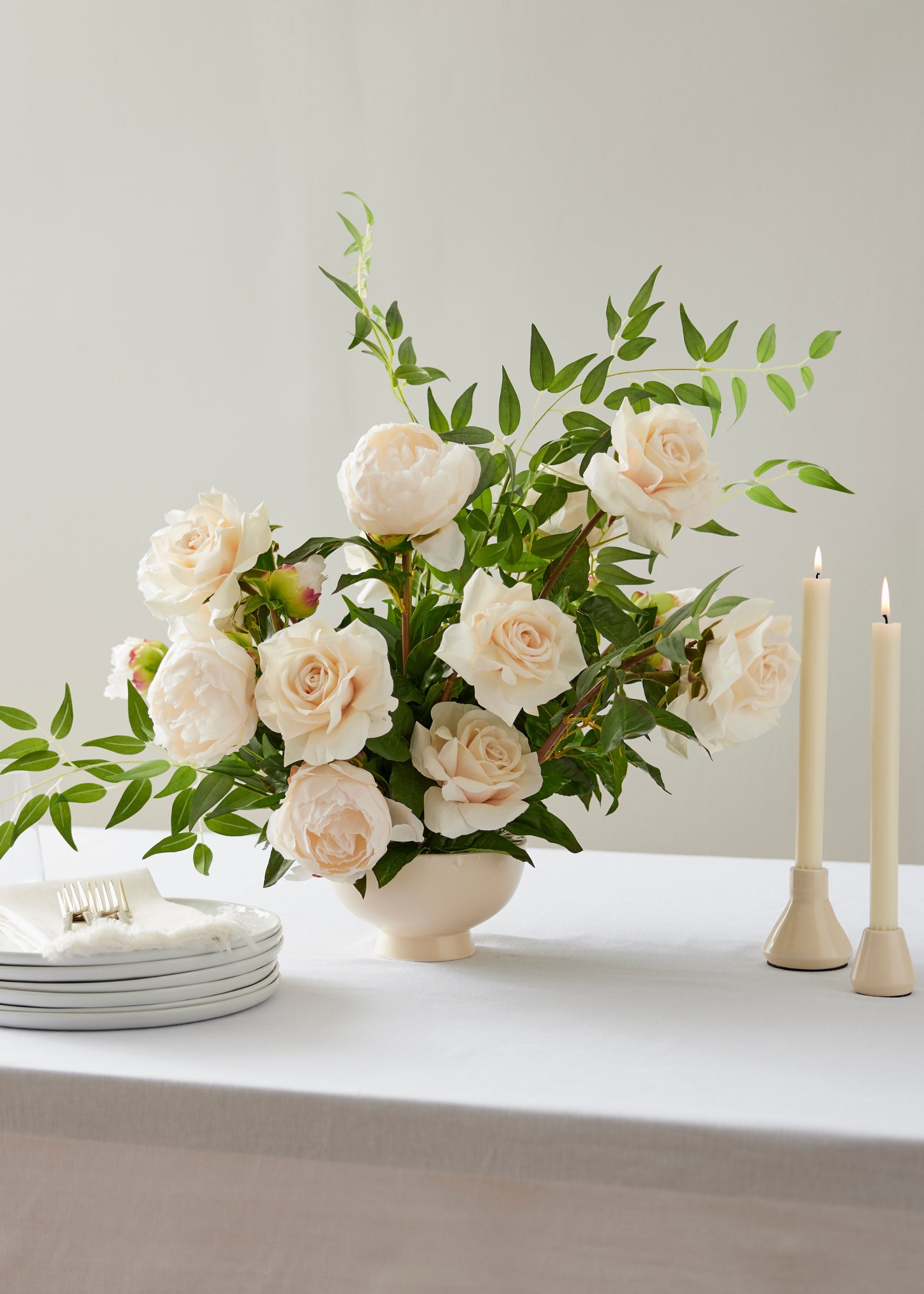 20 Real Touch Duchess Rose Fake Flowers - Lifelike Beige Artificial Roses for Home Decor, Wedding Centerpieces & Party Arrangements