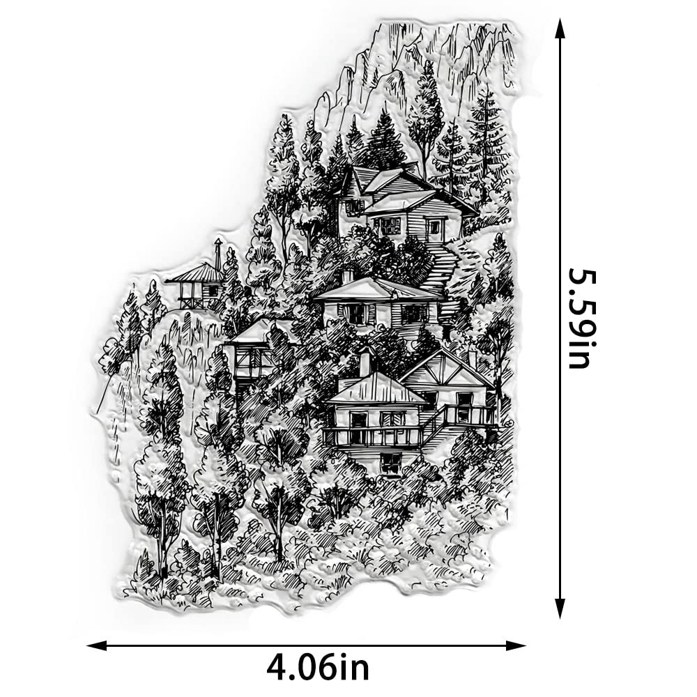 Spring Mountain Tree Clear Stamps for Card Making & Scrapbooking - Transparent Rubber Stamps for Bullet Journal, DIY Crafts, Notebook Decoration - Perfect for Handmade Greeting Cards, Planner Embellishments & Art Journaling